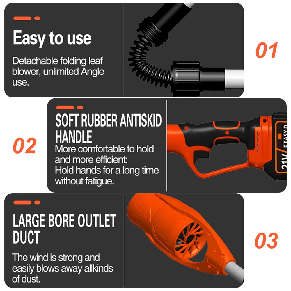 Pecham Cordless Leaf Blower, High-Speed Electric Air Sweeper for Lawn and Garden Maintenance (Orange, 21V) 62zht
