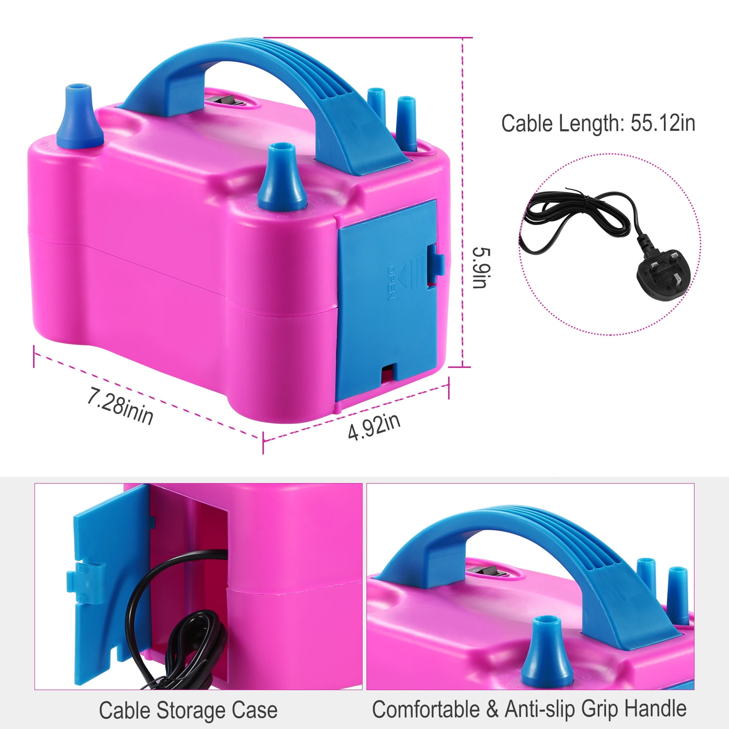 iMounTEK Electric Balloon Pump, Automatic Dual Nozzle Inflator for Party Decorations (Pink, 2.1 lbs) iu7au