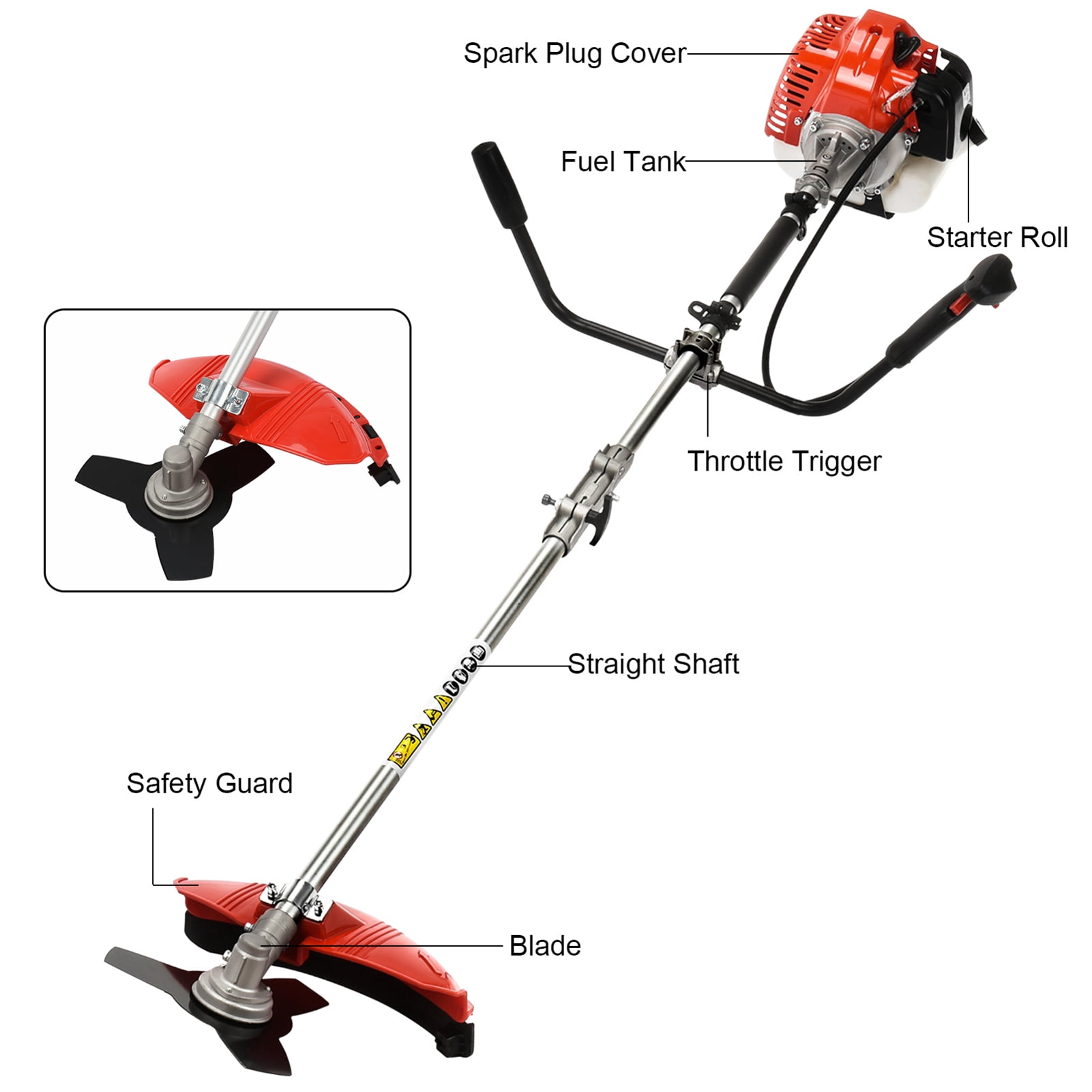 Bestolf 52cc 2-Stroke Gas Powered 2-in-1 String Trimmer and Brush Cutter (Red, 52cc Engine) ux4ru