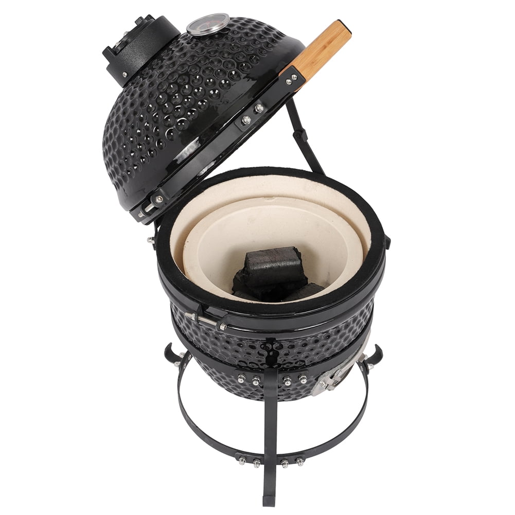 Veryke 13in Ceramic Charcoal Kamado Grill, Outdoor BBQ Smoker and Roaster (Black, 13 in) 49lyr