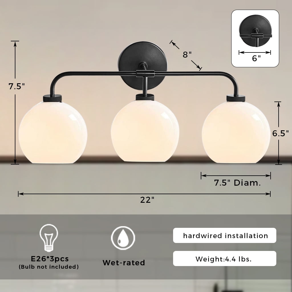 Modern Lighting Triple Globe Bathroom Vanity Sconce (Matte Black, 22 in) yalen