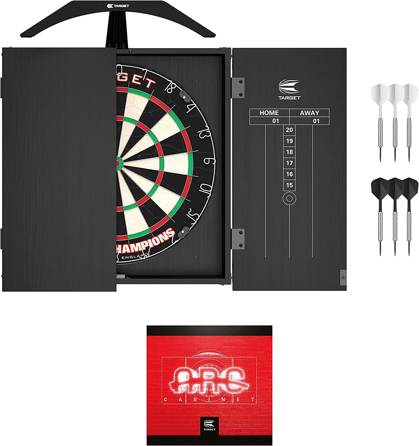 Target Darts Arc Dartboard Cabinet Set with LED Lighting System (Black, 22.8 in x 4.3 in) thzyd