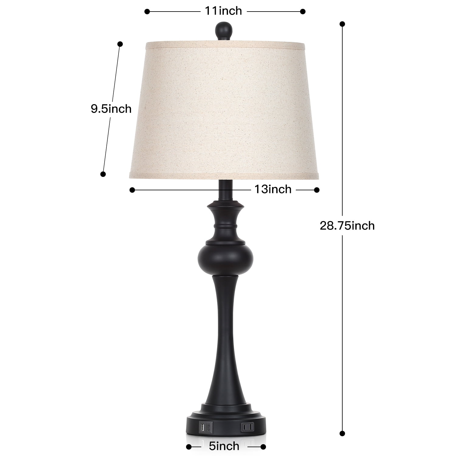 Cinkeda 3-Way Dimmable Industrial Table Lamp Set (28 in, Black, Set of 2) vx737