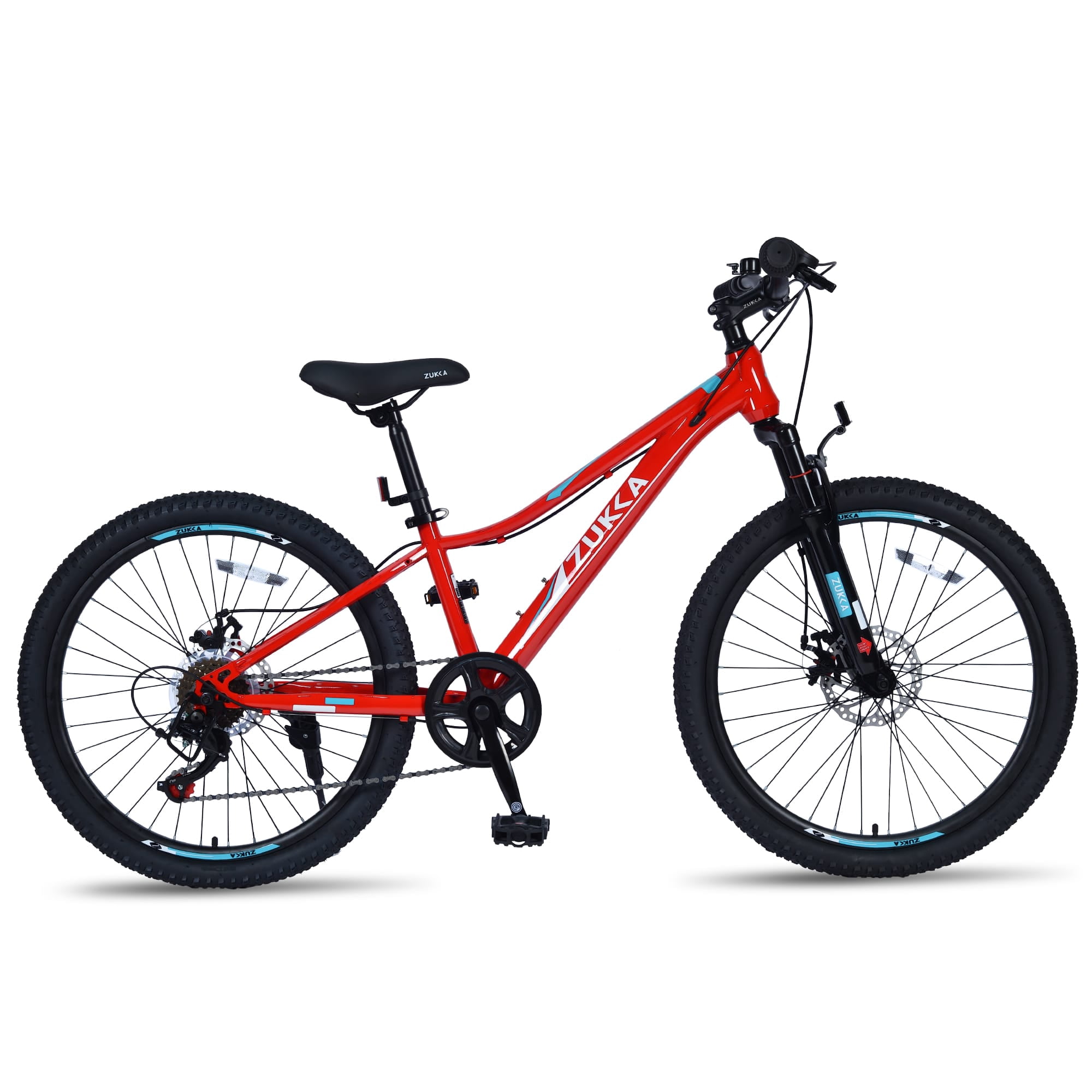 TBSCWYF 24 Inch Mountain Bike for Kids, 6-Speed Steel Frame with Dual Disc Brakes and Suspension Fork (Red, 24 in) 0w1lp