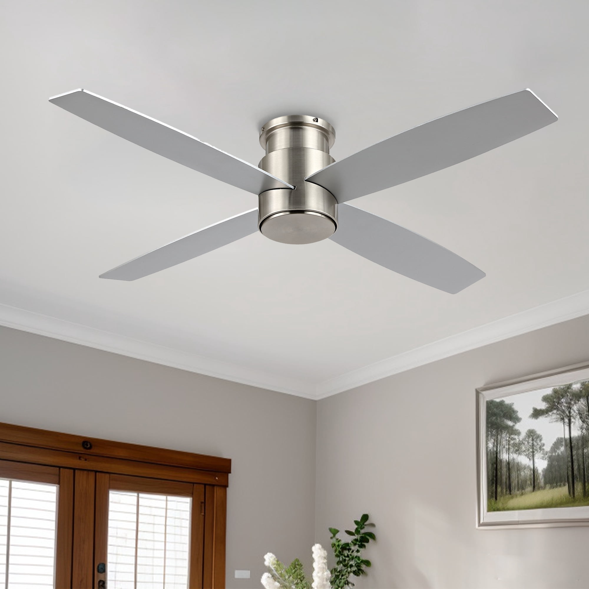 LEDET 52 in. Reversible Blade Ceiling Fan with Remote Control (Nickel and White, 52 in.) u7mwj