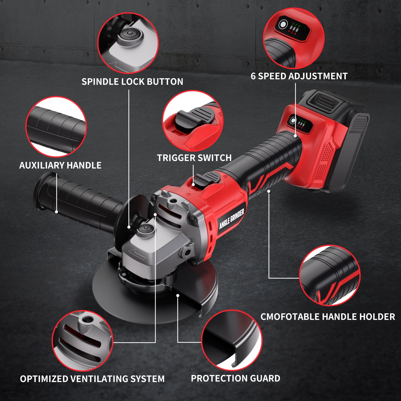 Generic Brushless Cordless Angle Grinder, 18V Power Tool for M18 Li-Ion Batteries, 8500RPM Grinding and Cutting Tool (4.5 in) cdo8o