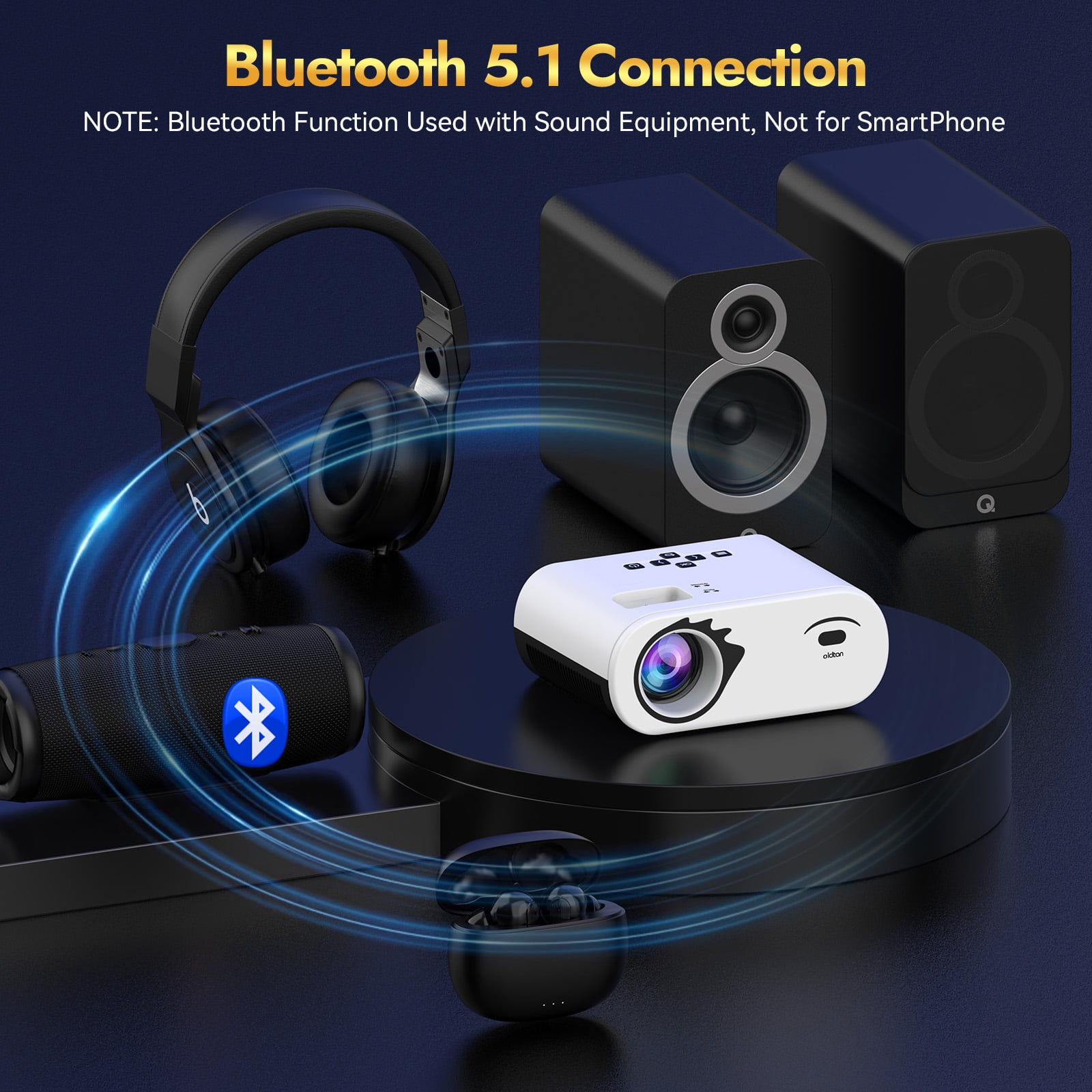Oldtan 1080P Portable Projector with Screen, 5G WiFi & Bluetooth, USB-C Power Bank Compatible (Black, 16 oz) clqtp
