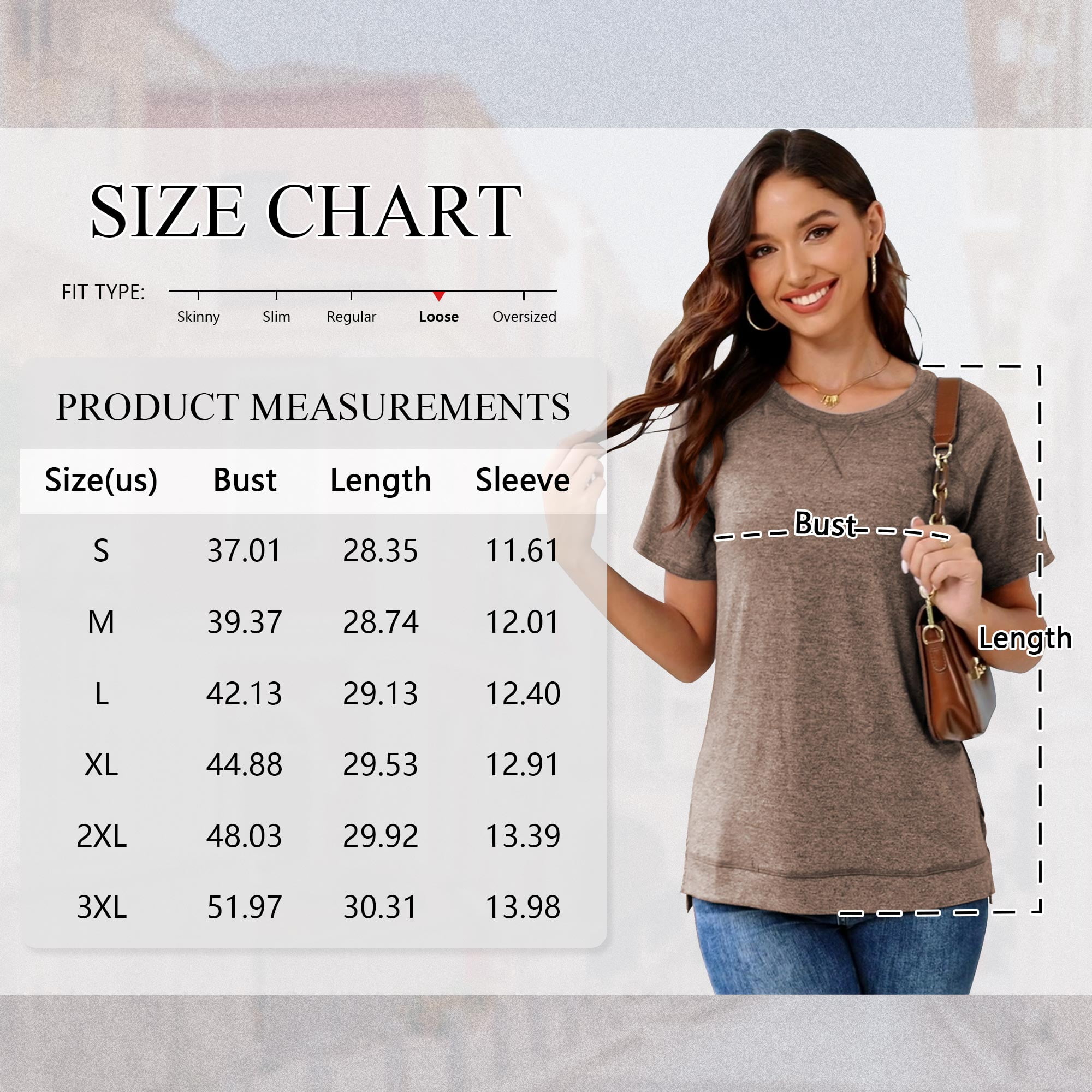 SHIBEVER Women's Short Sleeve Tunic Top Casual Loose Crewneck Shirt (Brown, L) 7trrj