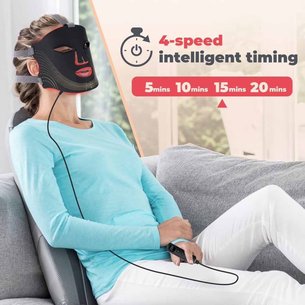 MS.DEAR LED Light Therapy Face Mask, 7-Color Skin Care Device with Remote (Black, 180 LED Beads) funjh