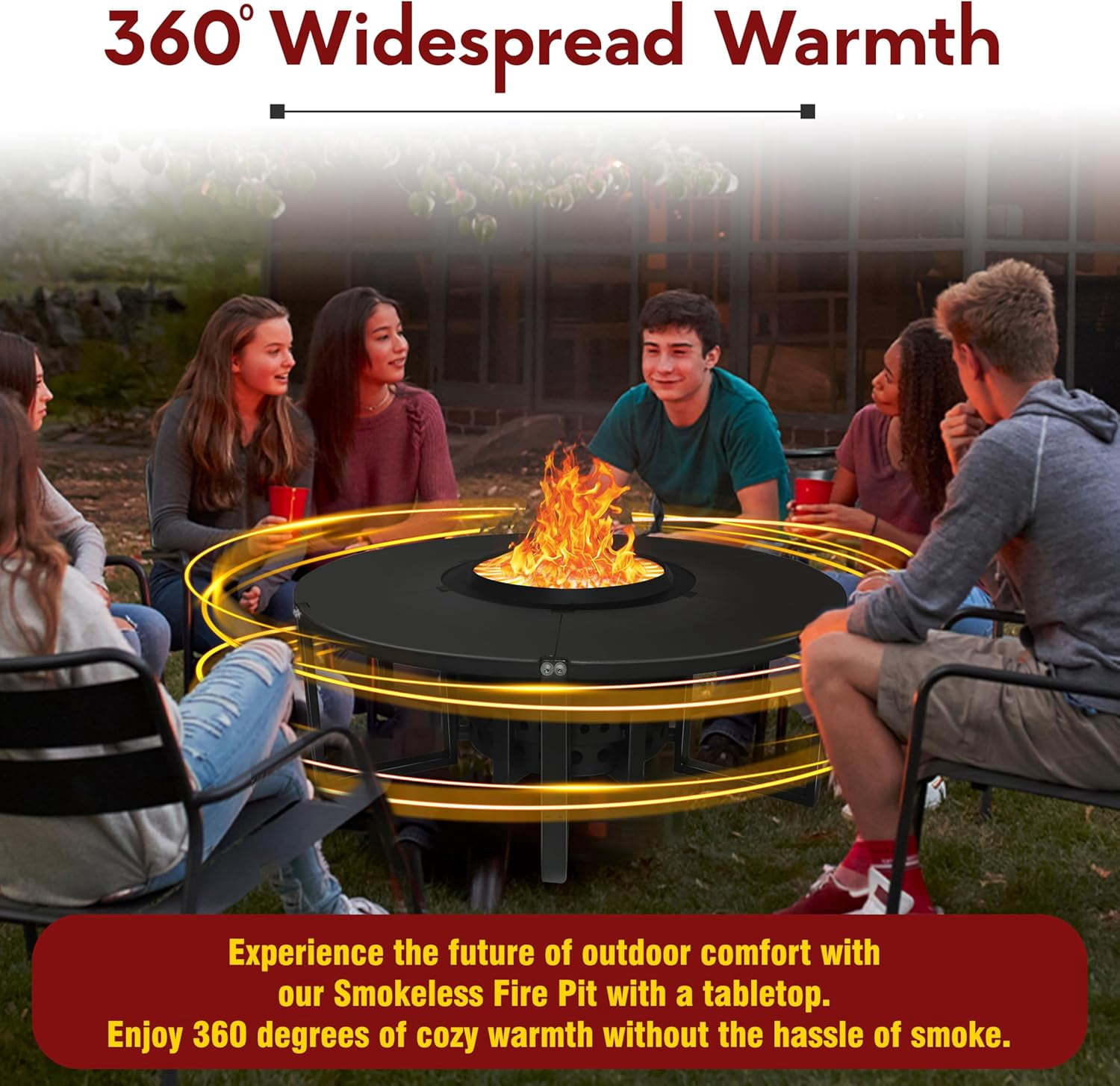 FEBTECH Smokeless Fire Pit with Round Table Top, Portable Outdoor Bonfire Pit for Patio and Camping (Black, 21.6 in) prkuh