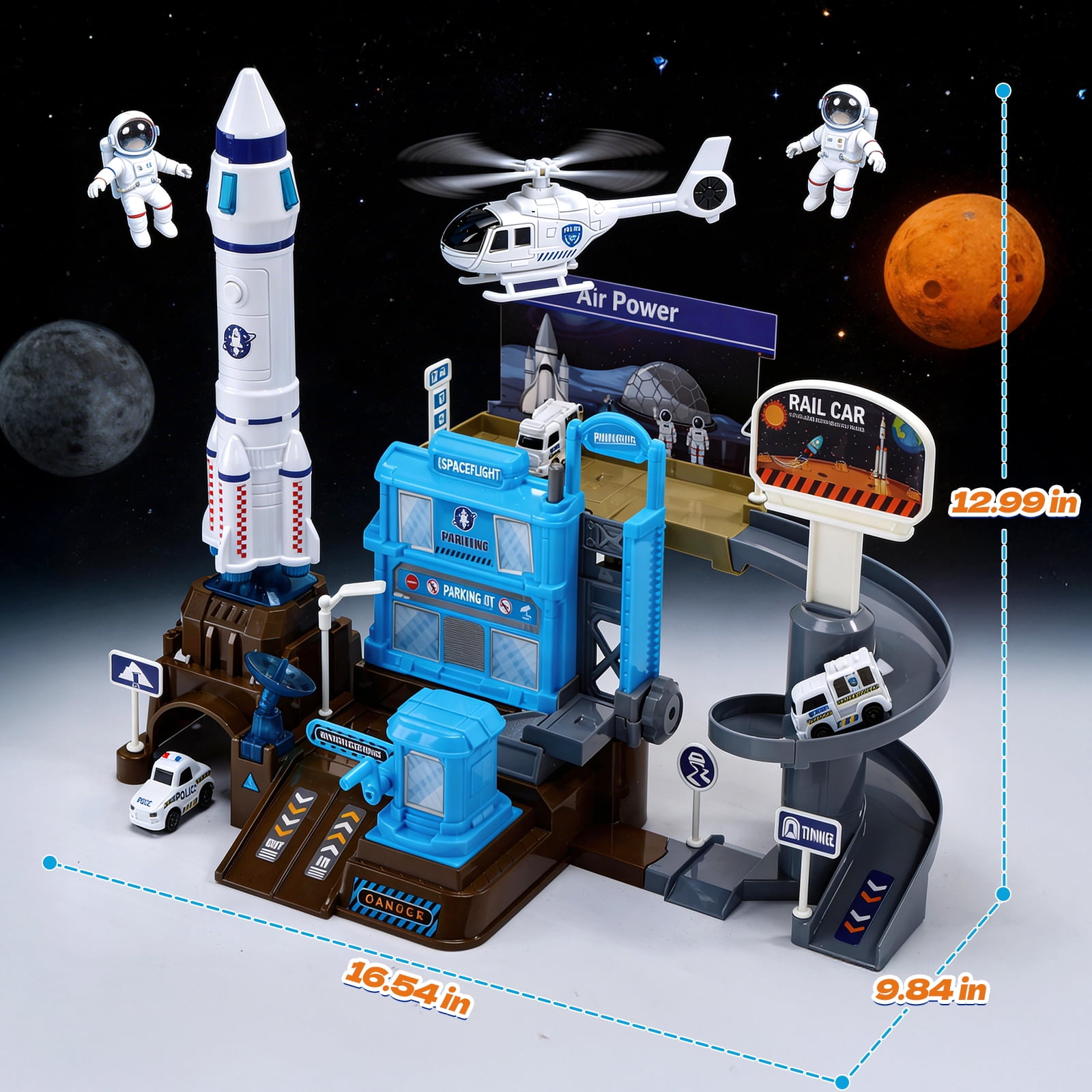 WEFONE Space Shuttle Building Toy Set with 3 Cars, Helicopter, and Rocket (Multi-Color, 6-Piece Set) 7yry9