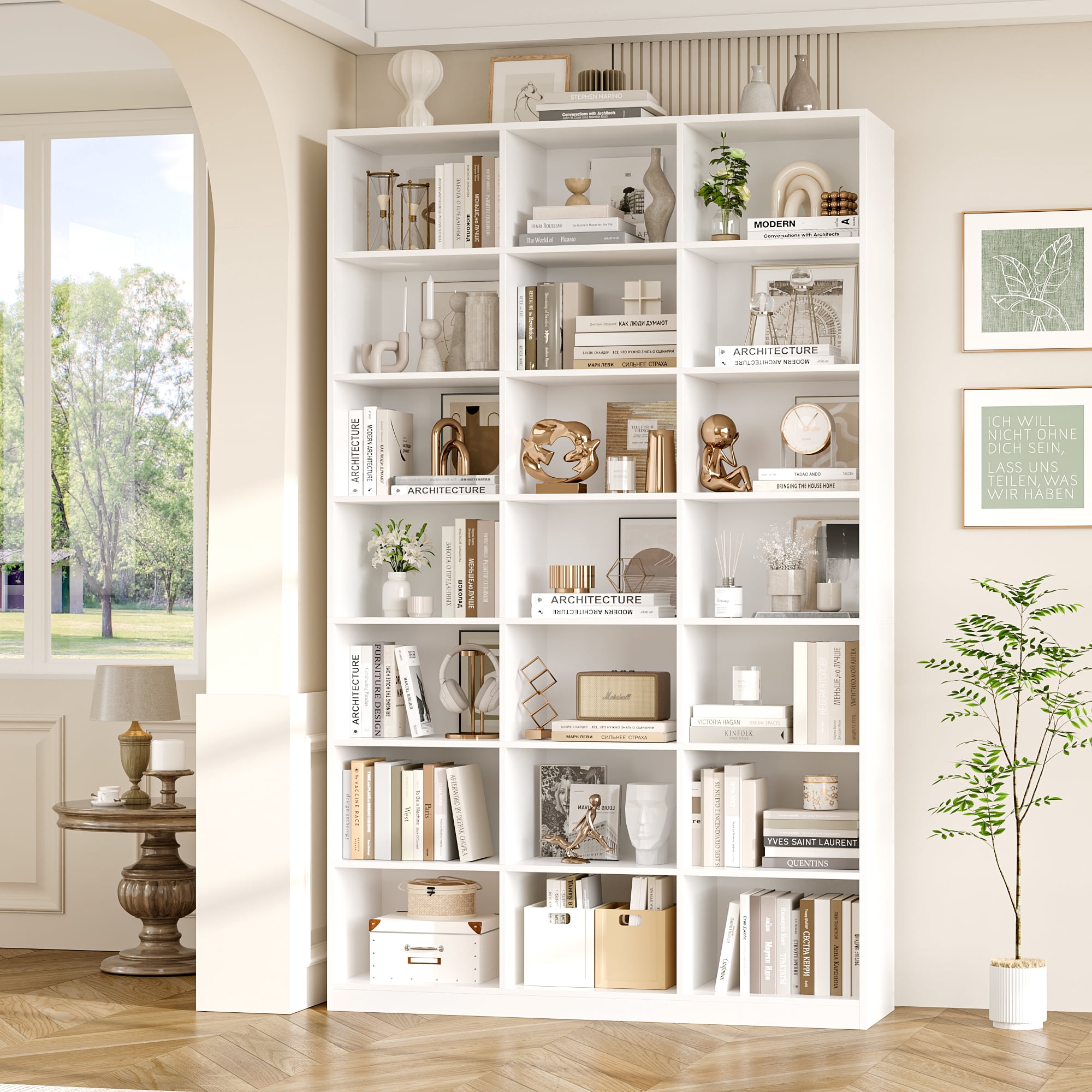 Hiphuta 21-Cube Bookcase, Tall Wooden Bookshelf for Home Office and Living Room (White, 86 in) rbqh6