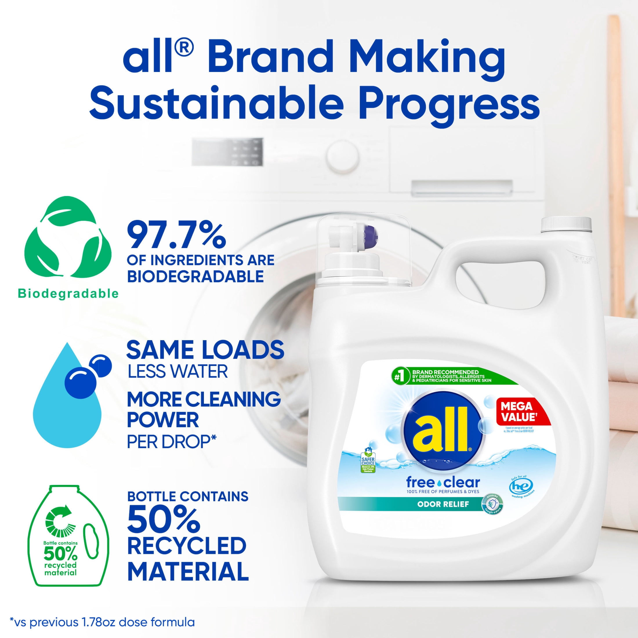 all Free Clear Liquid Laundry Detergent, Odor Relief for Sensitive Skin (Clear, 118 oz) nrke5