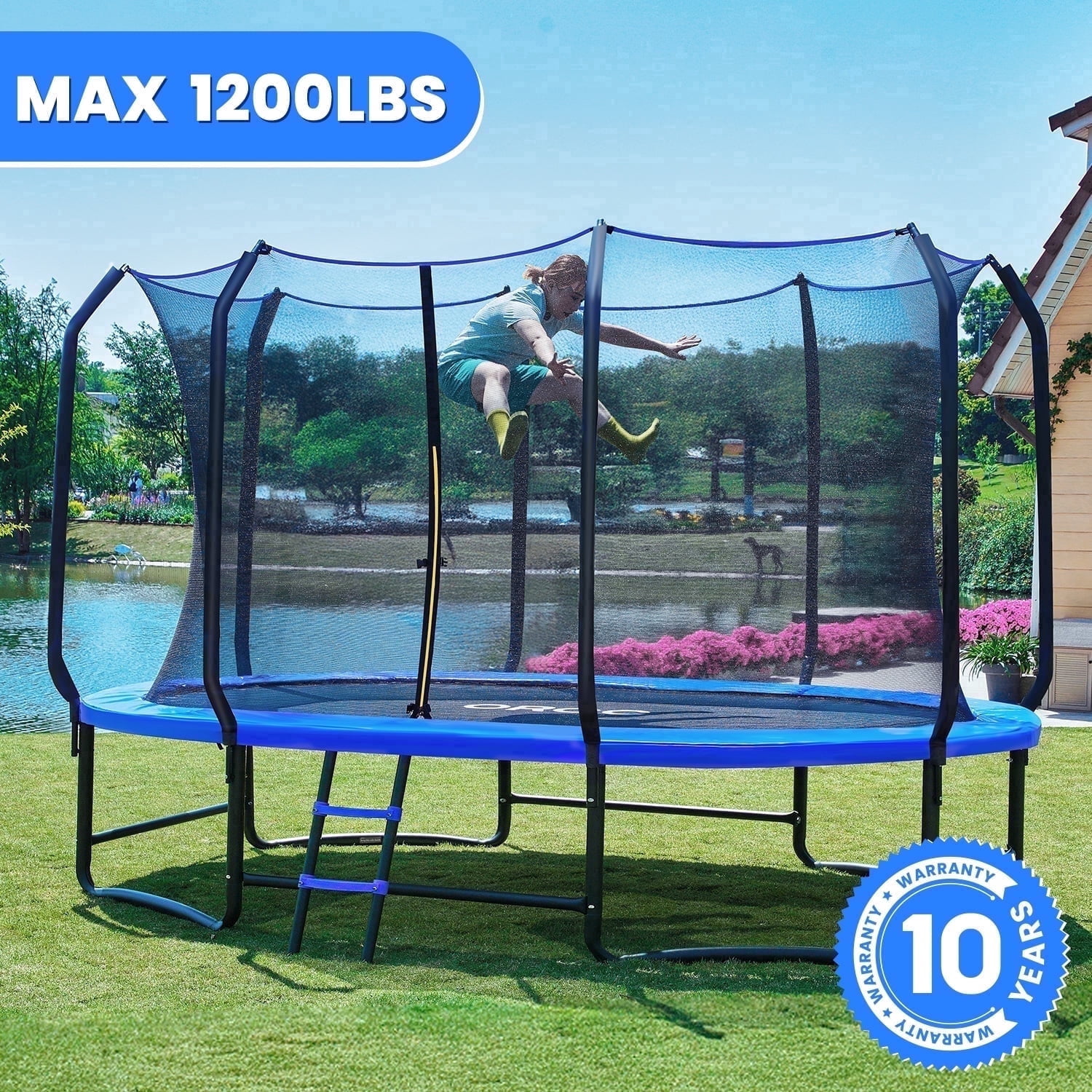 ORCC Heavy-Duty Oval Trampoline with Safety Enclosure, Reinforced Steel Frame for Kids and Adults (Blue, 8 ft x 13 ft) luta6