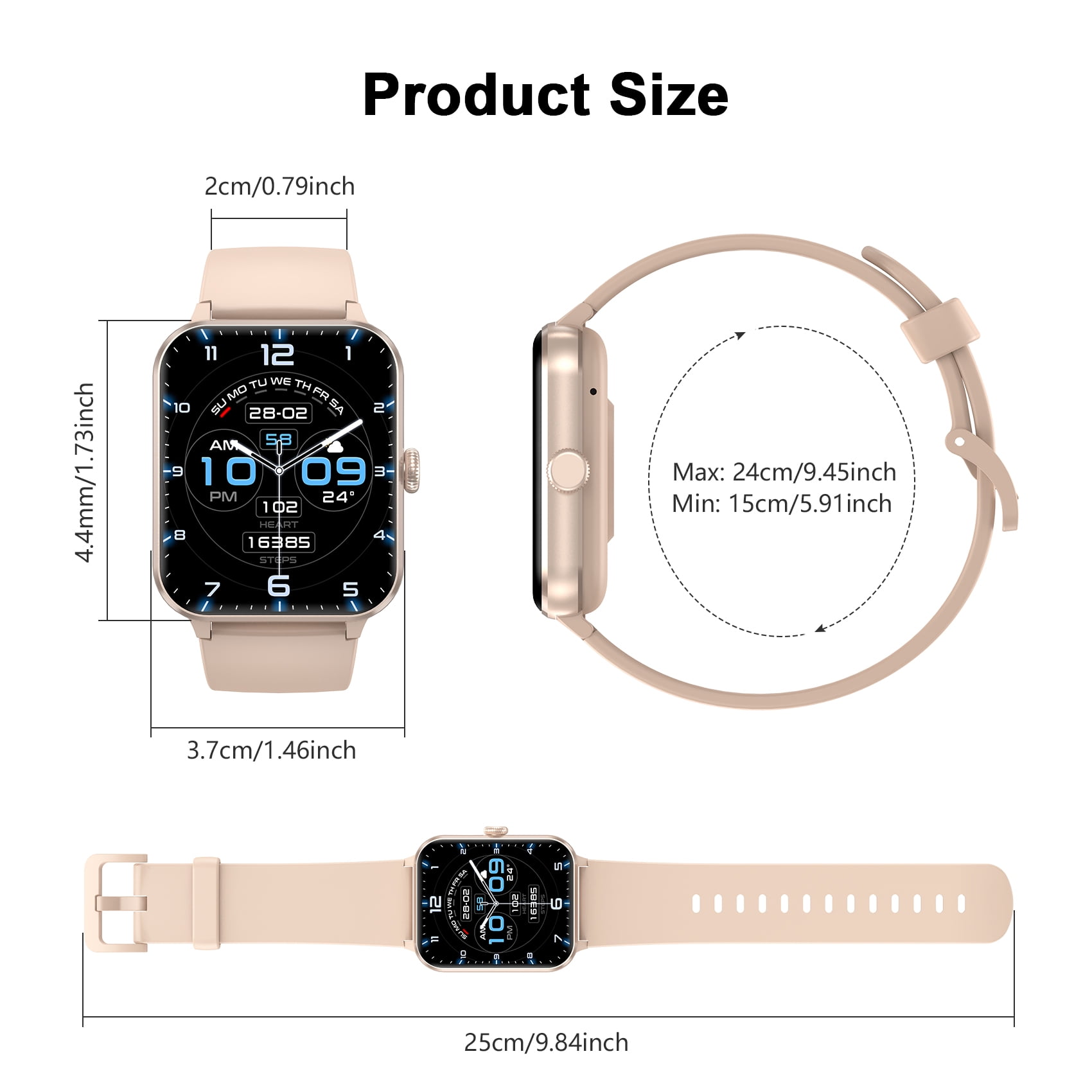 IOWODO Smart Watch with Bluetooth Calling and AI Voice Assistant, 1.85 in HD Touch Screen, IP68 Waterproof Fitness Tracker (Pink, 5.9-9.2 in) v41co