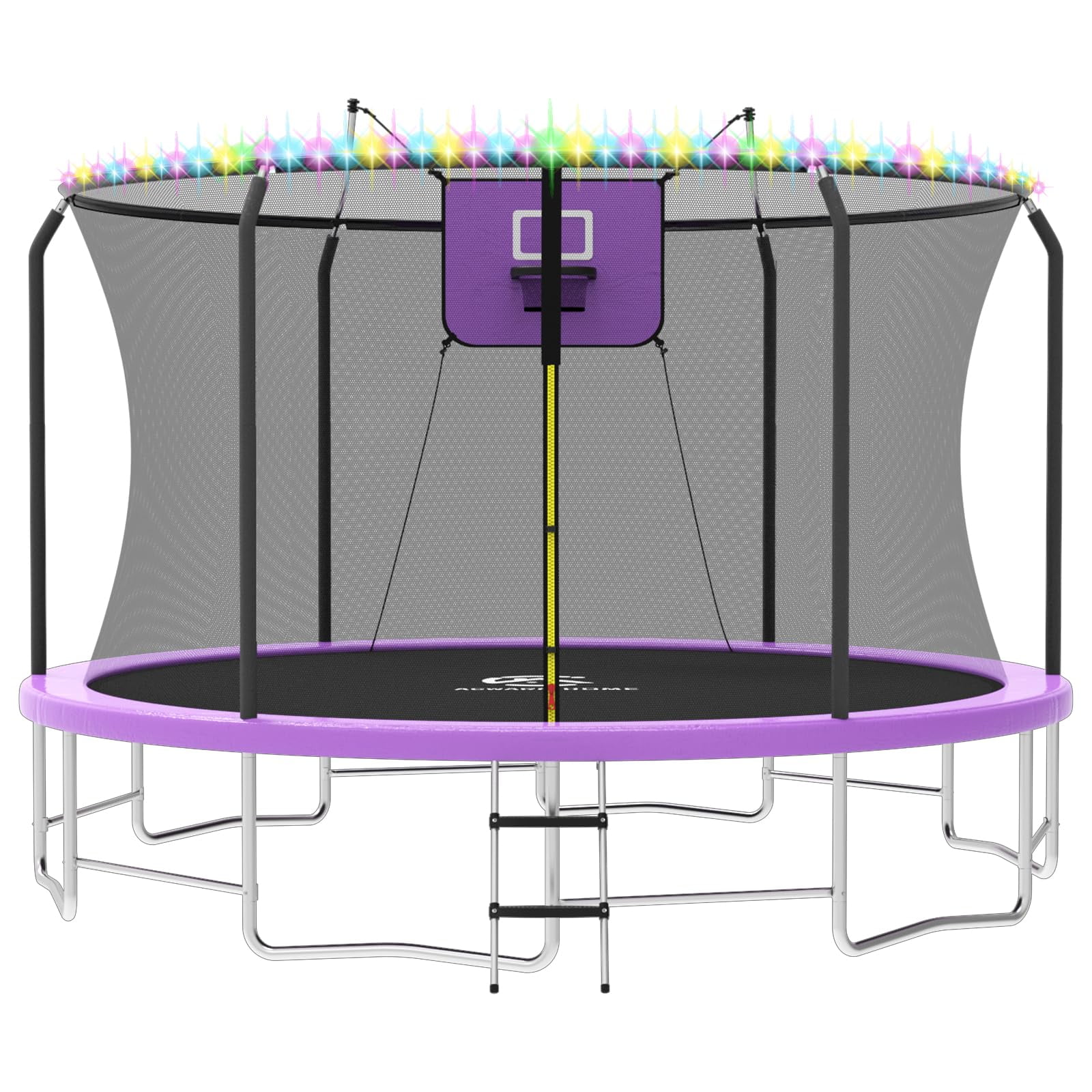 ACWARM HOME 15 ft Recreational Trampoline with Basketball Hoop and LED Lights (Purple, 15 ft) iehxv