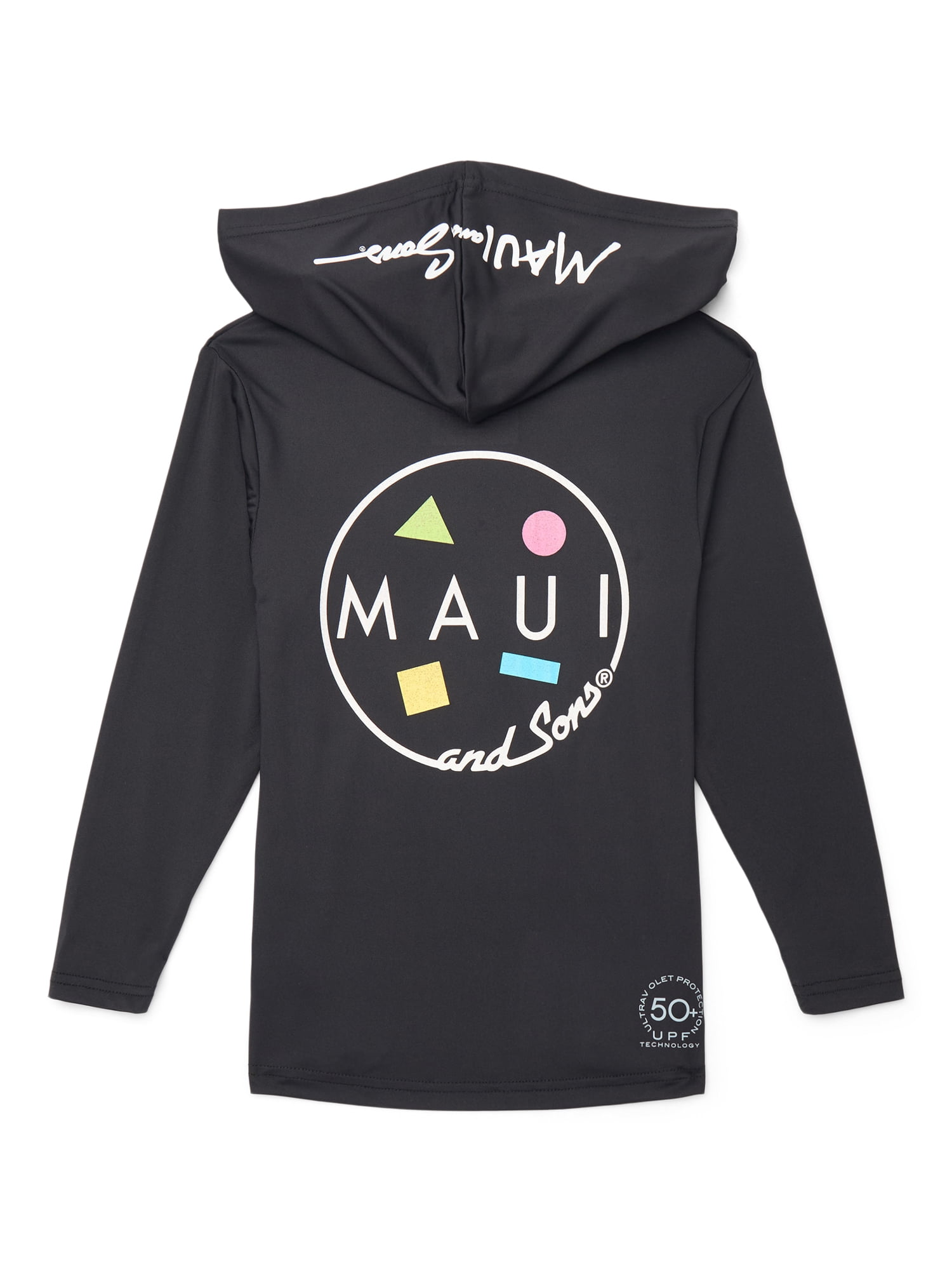 Maui and Sons Boys Logo Hooded Sun Shirt with UPF 50+ (Black, XS) 65u6d