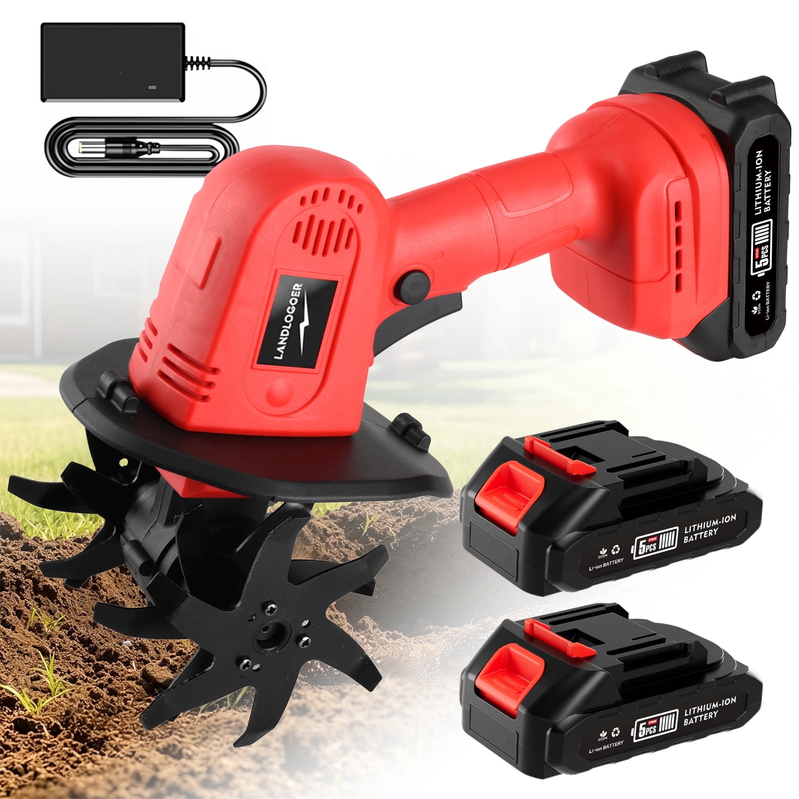 Tiller Electric Garden Cultivator (Red, 2-Battery Pack) gdykq