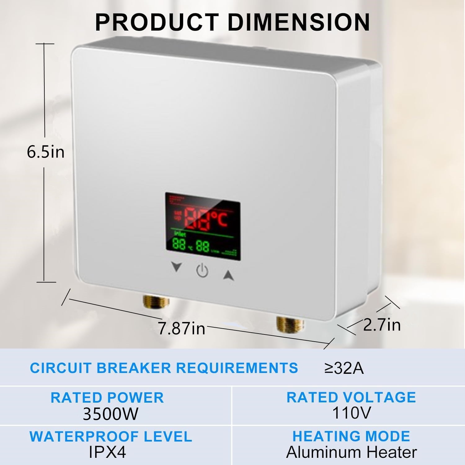 LEXKUYI Electric Tankless Water Heater, Instant Hot Water System with Remote Control and Digital Display (110V, 3500W) ek0dp