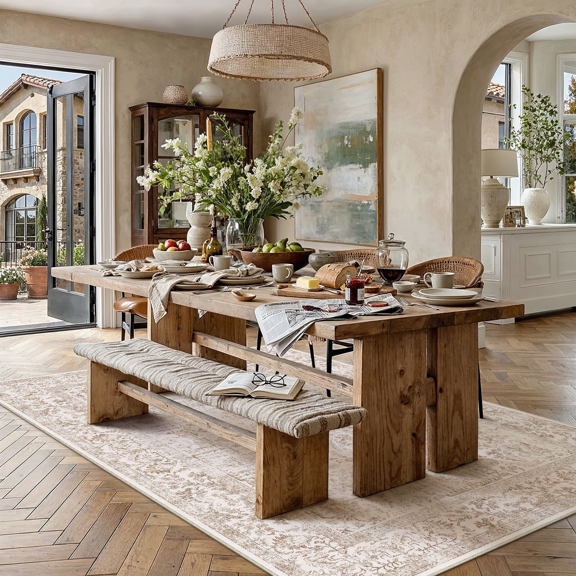 Berthmeer Vintage Area Rug, Washable Non-slip Farmhouse Floor Carpet for Living Room and Dining Room (Brown, 9 ft x 12 ft) fiyfq