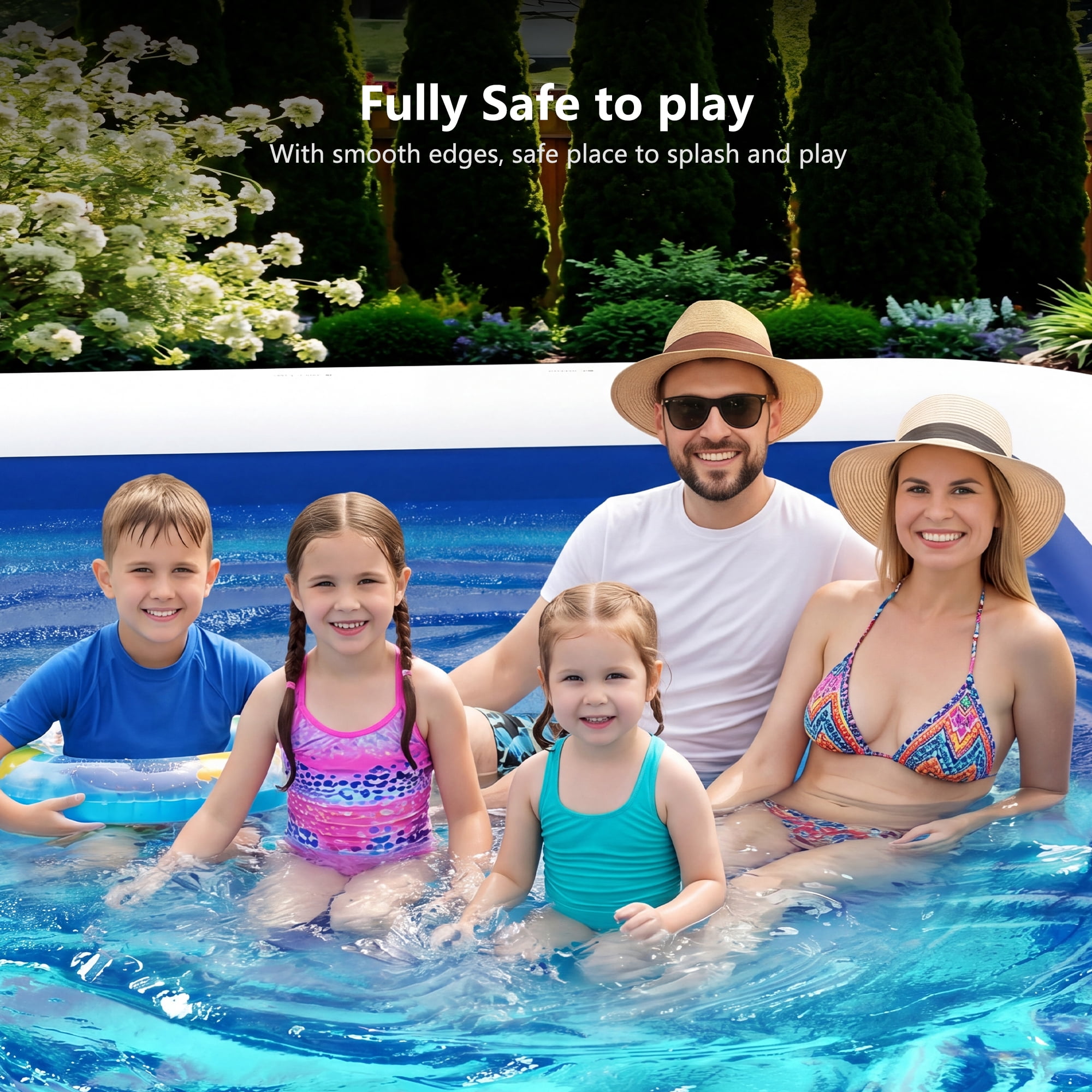 GVDV Inflatable Swimming Pool for Kids and Adults, Durable Backyard Family Pool (Blue, 9.83 x 5.97 x 1.67 ft) gpsth