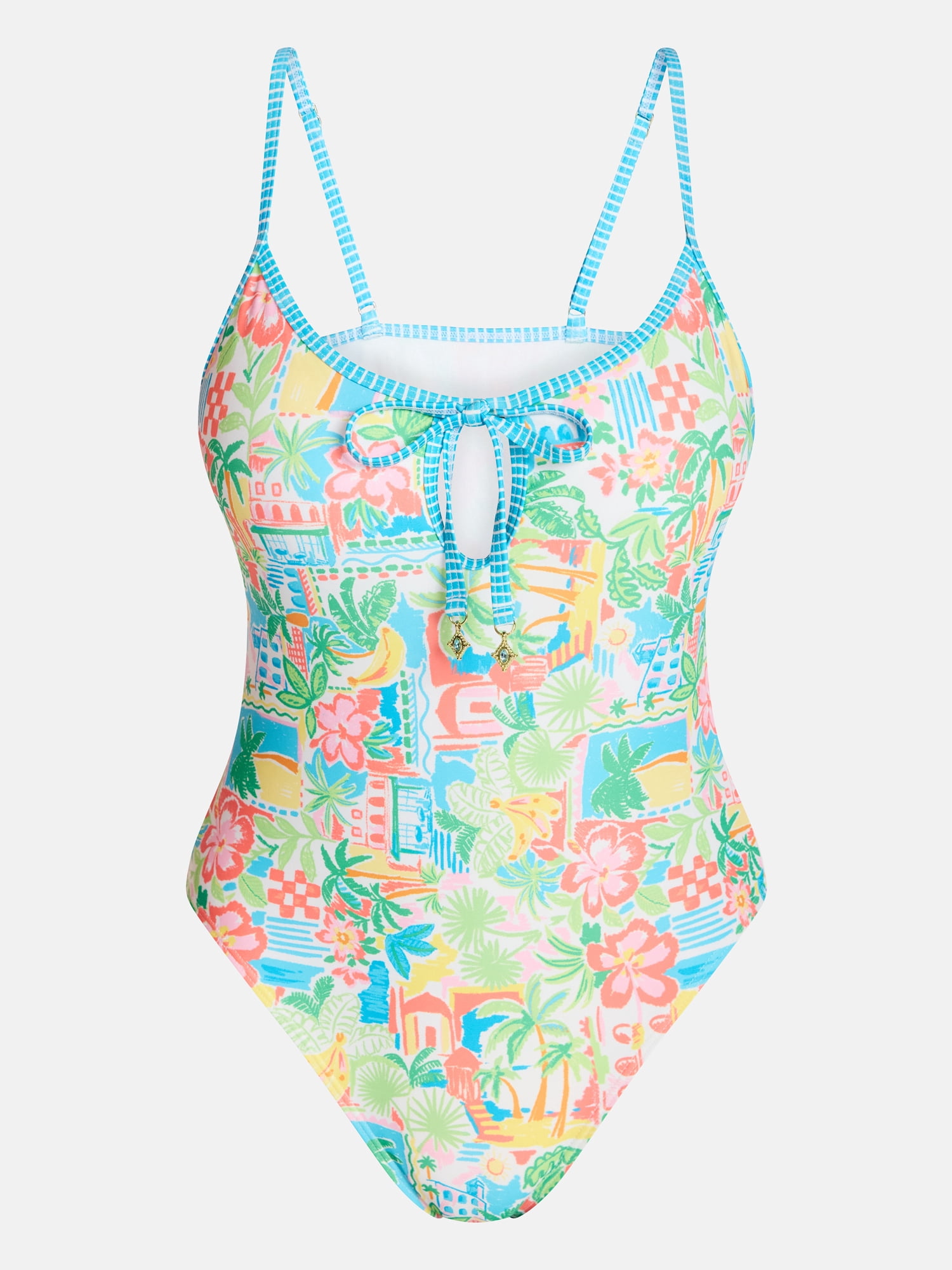No Boundaries Women's Scoop Neck One Piece Swimsuit with Keyhole (White, XXS) jejhk