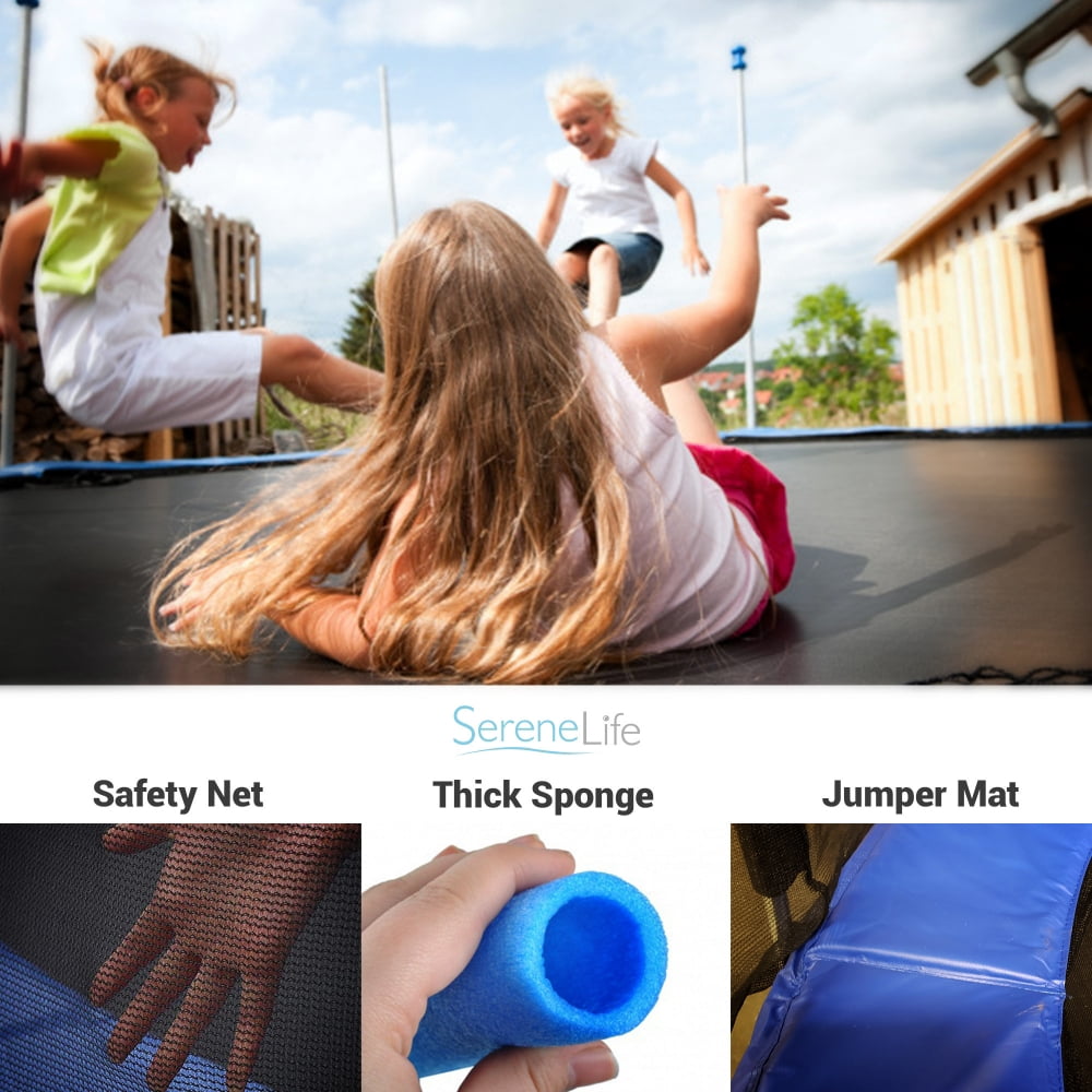 SereneLife Outdoor Backyard Trampoline with Safety Net Enclosure (Blue, 10 ft.) lvkqs