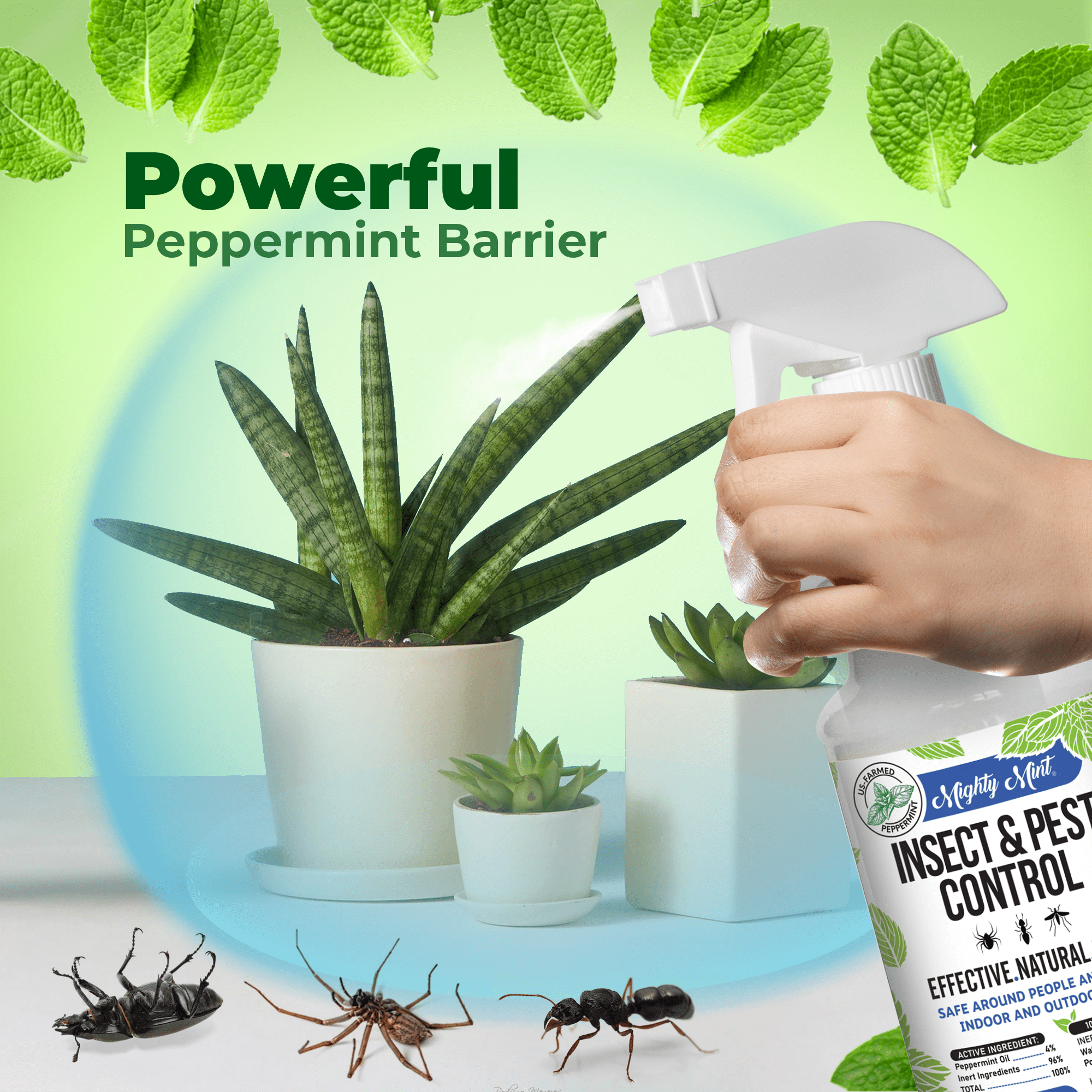 Mighty Mint Peppermint Oil Insect Repellent Spray (Plant-Based, Indoor & Outdoor Bug Control) (15 fl oz) ifg7p