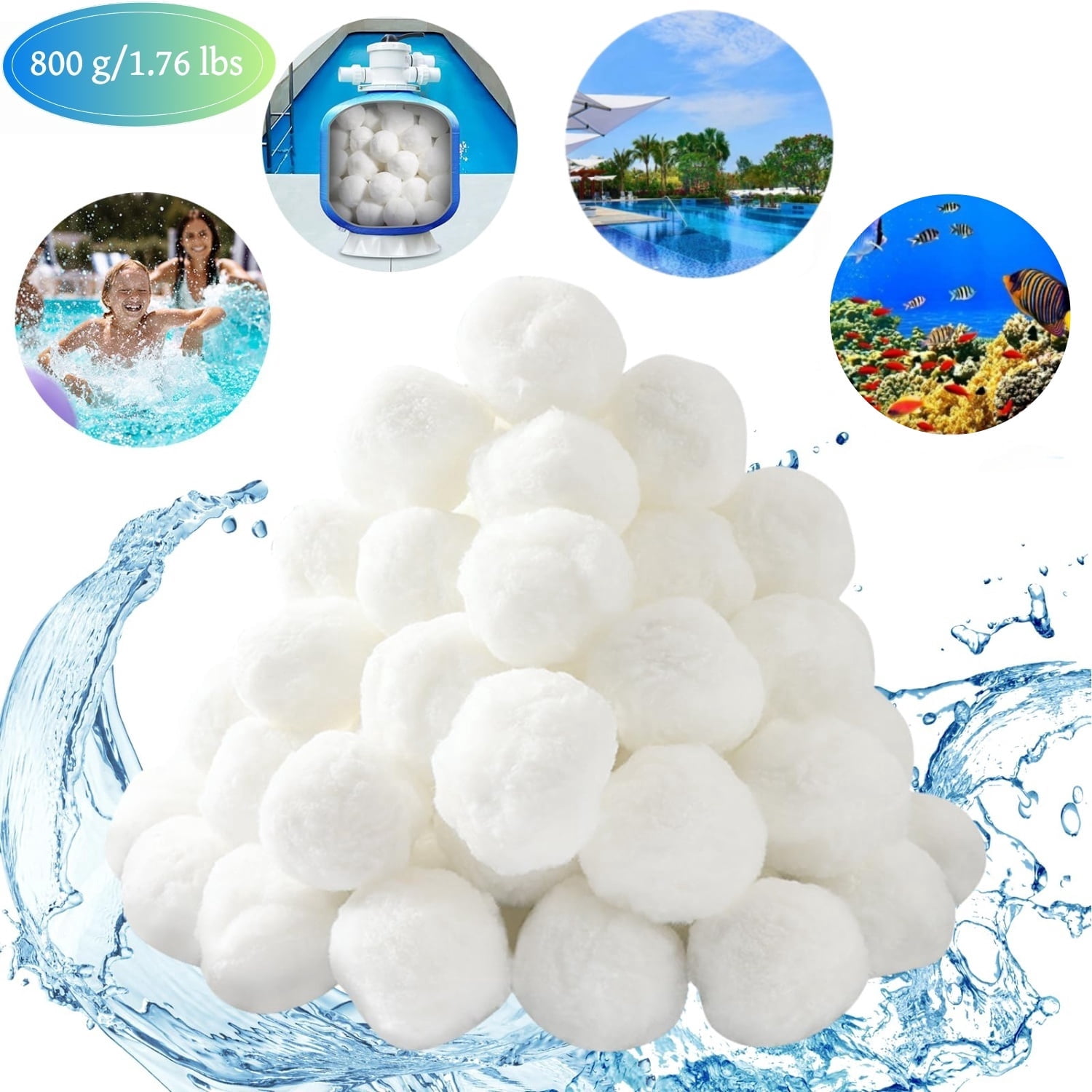 PANDALILAI Pool Filter Media Balls for Sand Filter Systems (White, 1.76 lb) v12hn