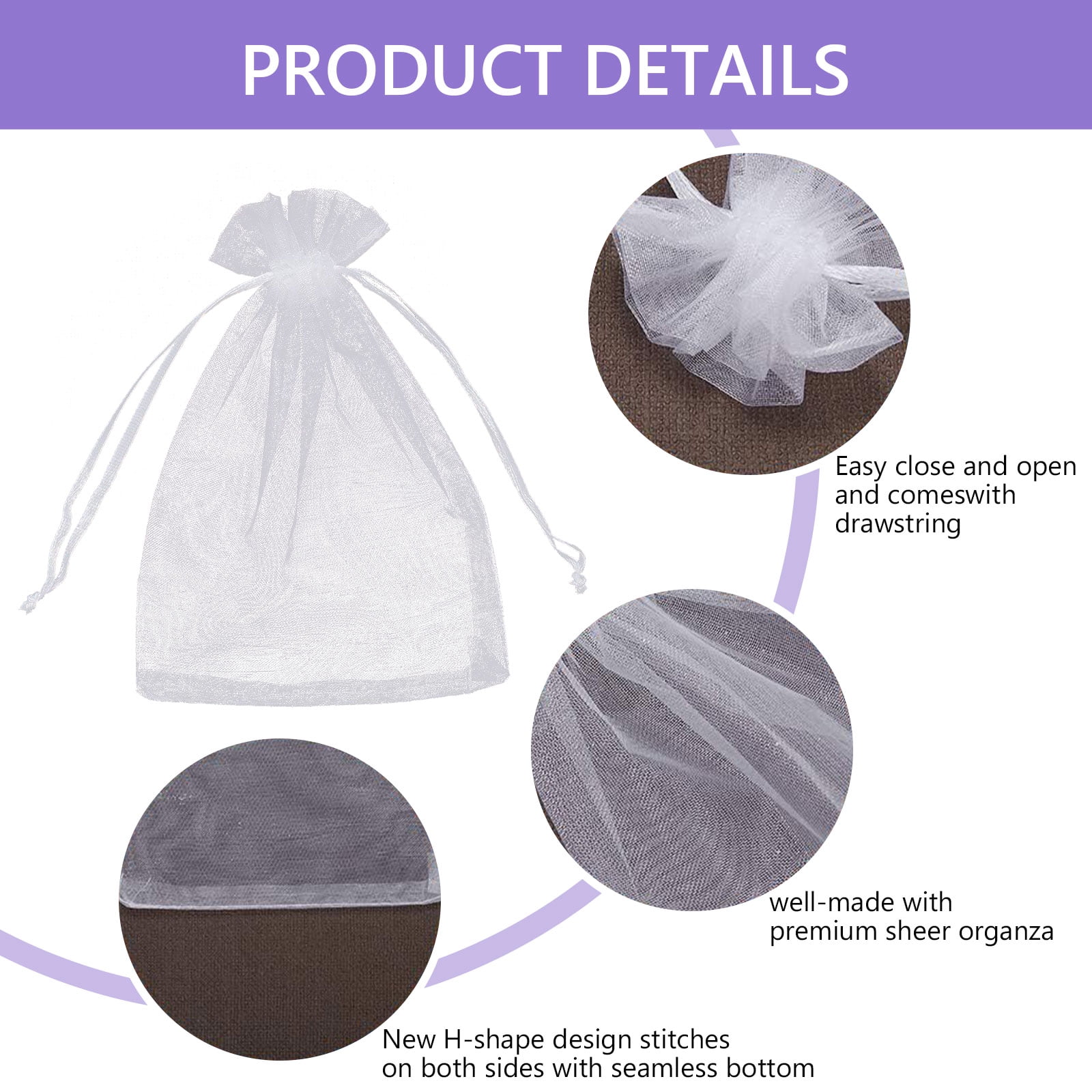 HengBO Sheer Organza Jewelry Pouches with Drawstring for Wedding Party Favors (White, 4 x 6 in, 200 Pack) nywcf