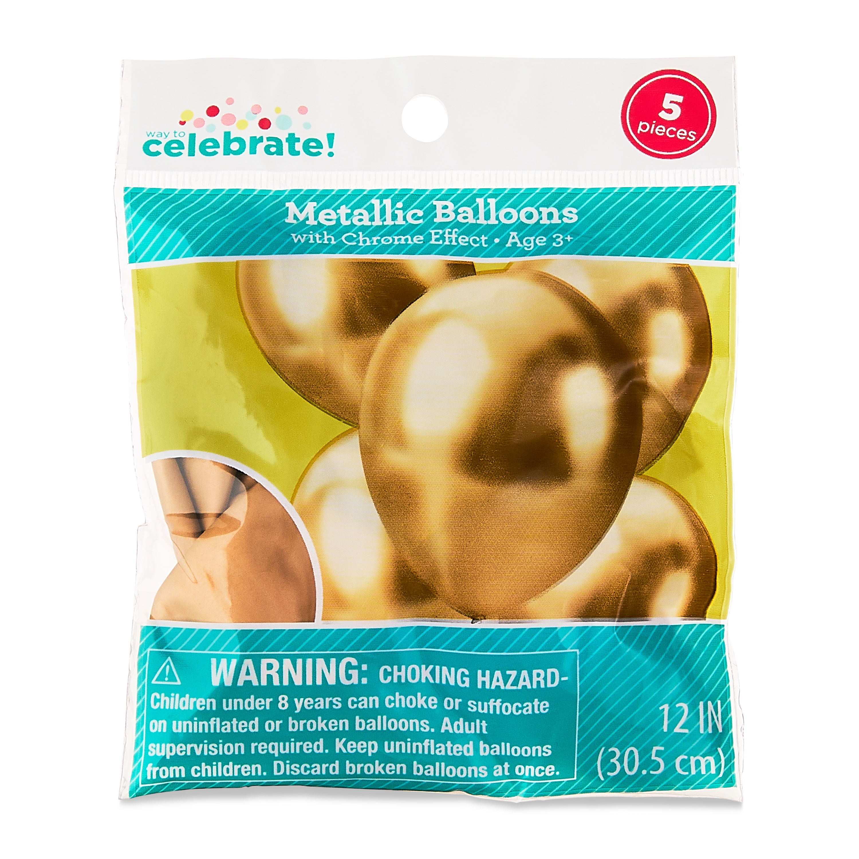 Way To Celebrate Gold Metallic Latex Balloons with Chrome Effect (5 Pieces, 12 in) 2kke4