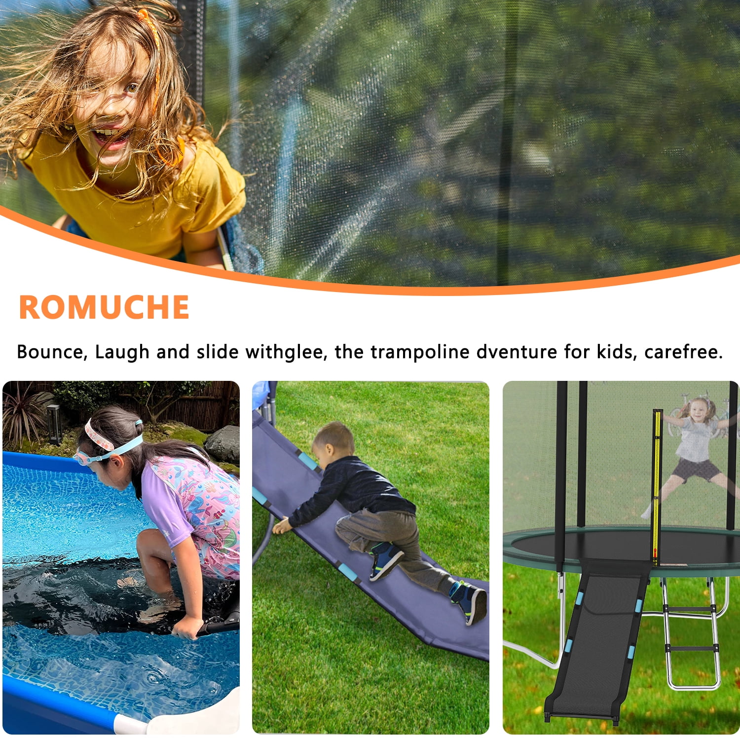 ROMUCHE Trampoline Slide and Ladder Attachment with Safety Handles (Black, 60 in x 20 in) loyu3
