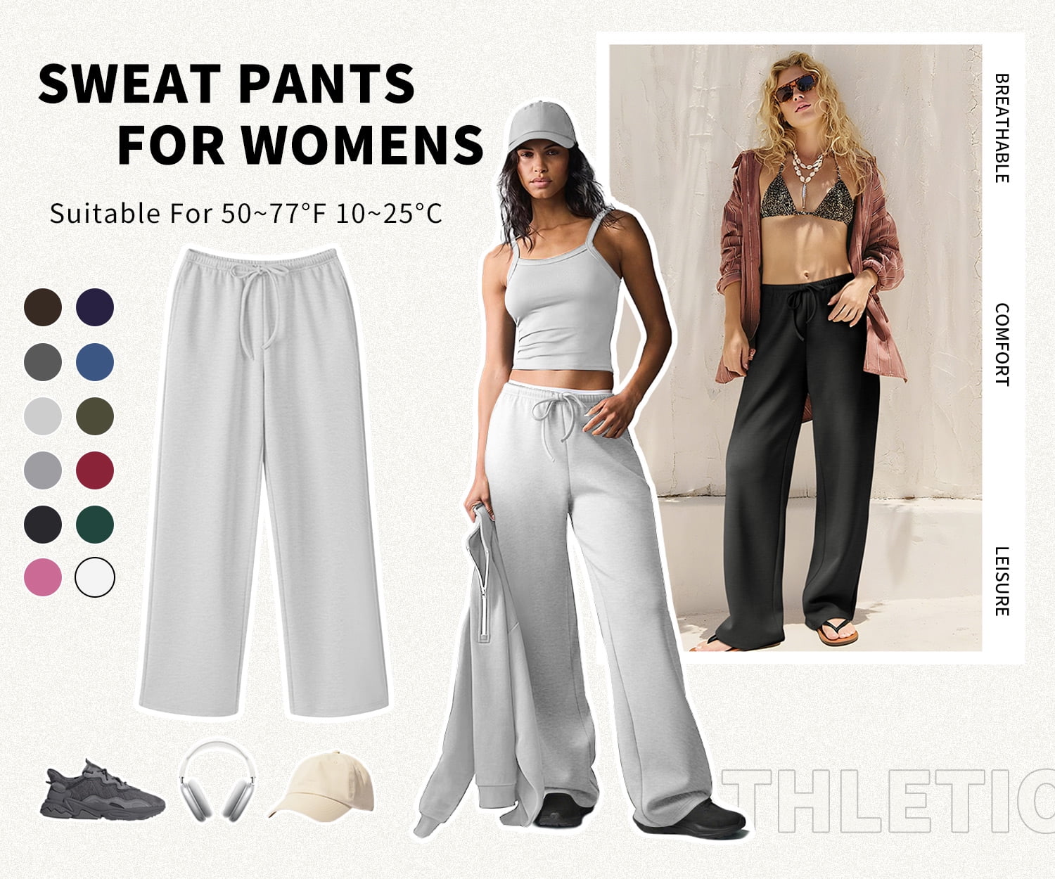 Temofon Women's Low Rise Straight Leg Sweatpants with Pockets (Grey, Medium) 8zjy2
