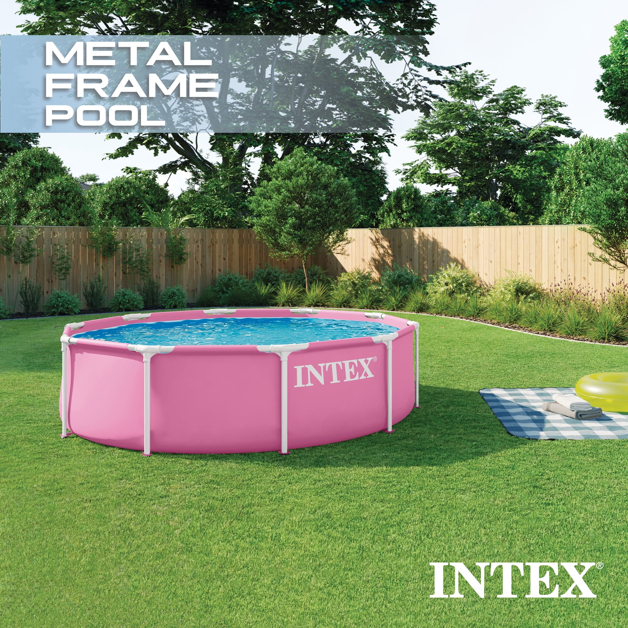 Intex 10 ft x 30 in Metal Frame Round Above Ground Swimming Pool (Blue, 10 ft x 30 in) h6o91
