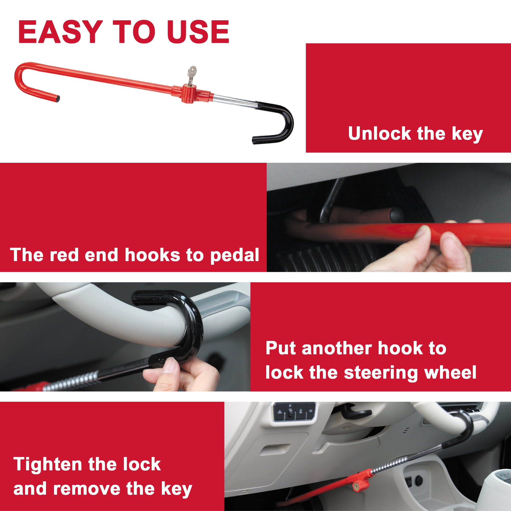 FATFOX Steering Wheel Brake Lock, Heavy-Duty Vehicle Anti-Theft Security Pedal Immobilizer (Adjustable 21 in - 30 in) mxnp7