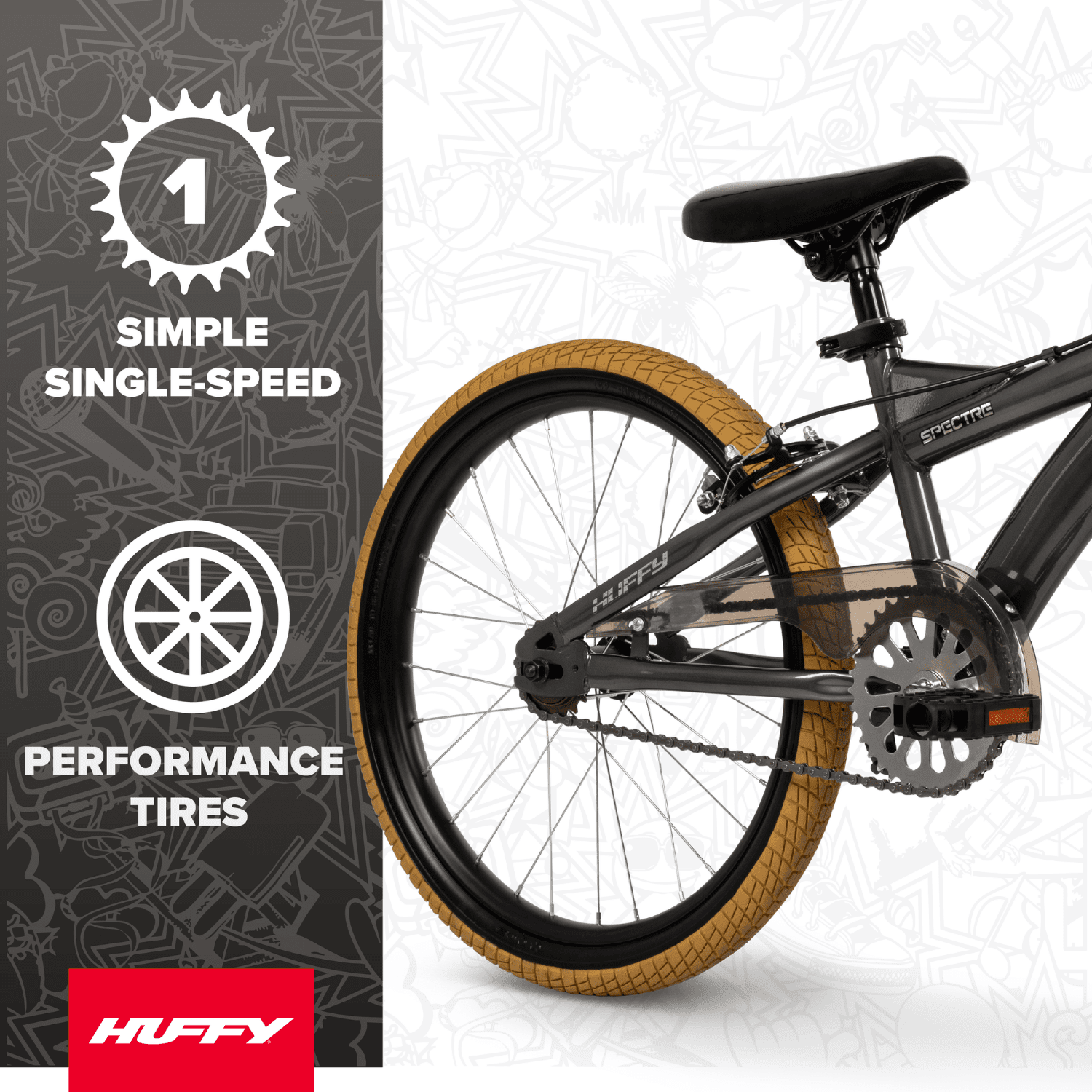 Huffy Spectre BMX Freestyle Bike for Kids and Teens (Smoke Chrome, 20 in) y7qe0