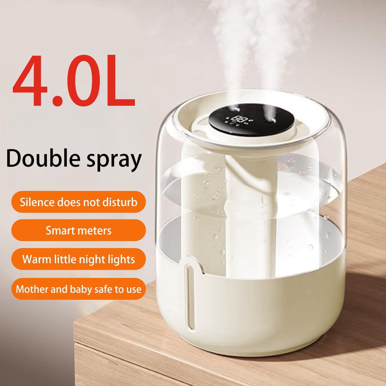 Merryhome Cool Mist Humidifier for Bedroom, Top Fill Ultrasonic Air Humidifier with Nightlight (Beige, 1.06 gal) qgm0z