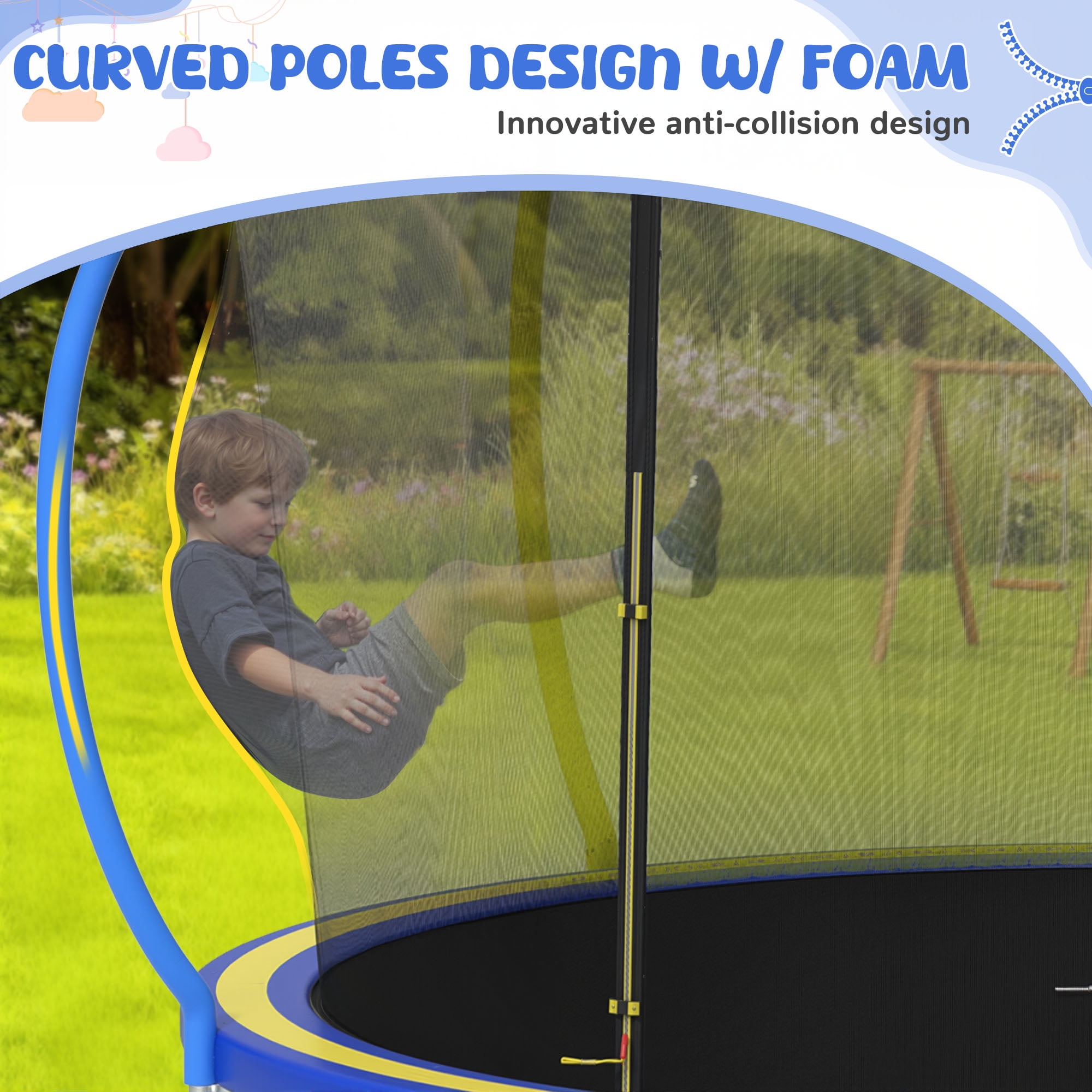 Seizeen 12 ft Round Trampoline with Enclosure Net, Basketball Hoop, Ladder, and Waterproof Cover (Blue, 12 ft) 3k4ac