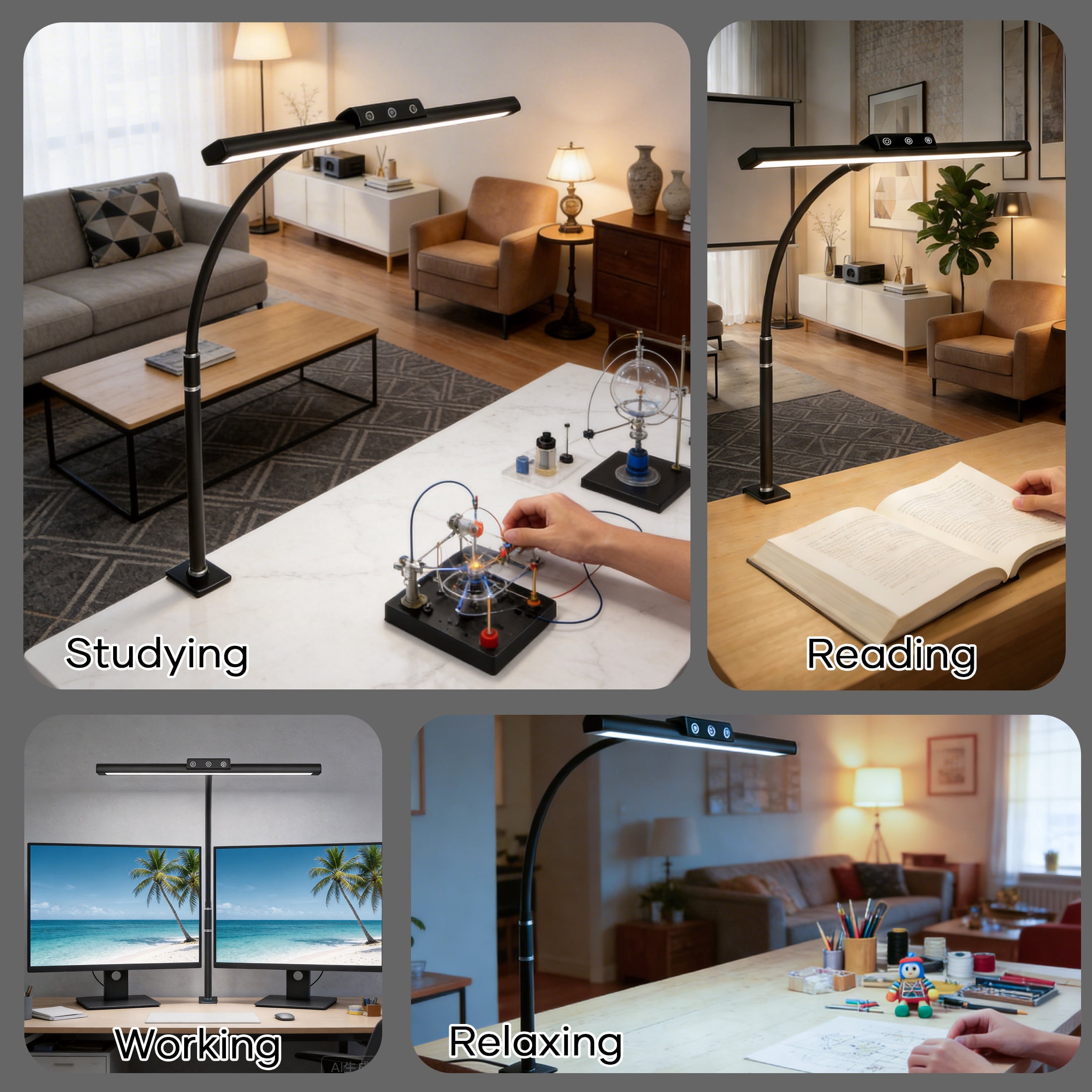 ORFELD LED Desk Lamp with Clamp, Stepless Dimming, Flexible Gooseneck for Office & Home (Black, 17 in) flcx4