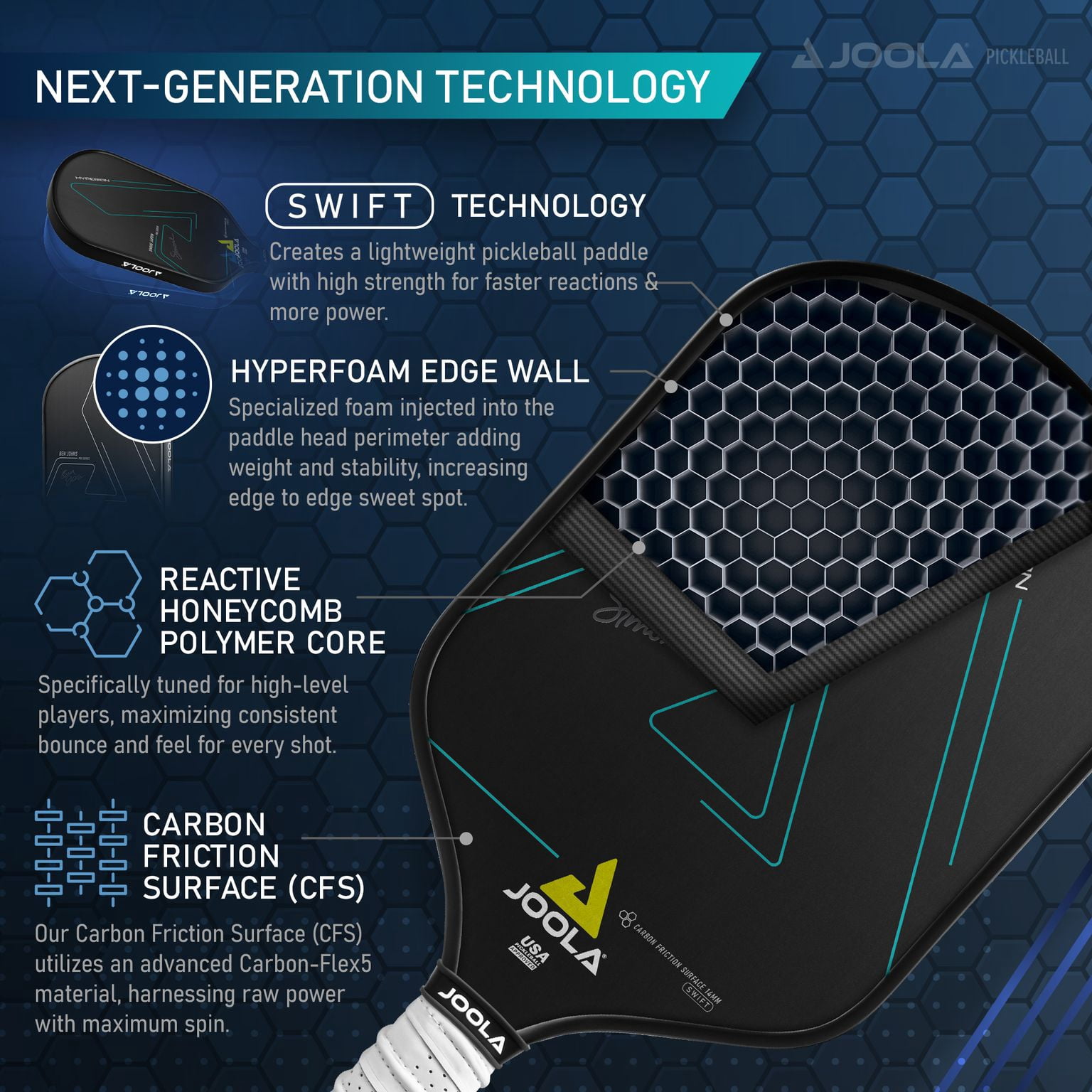 JOOLA Simone Jardim Hyperion CFS 14mm Swift Pickleball Paddle (Black, 16.5 in x 7.5 in) o6gxg