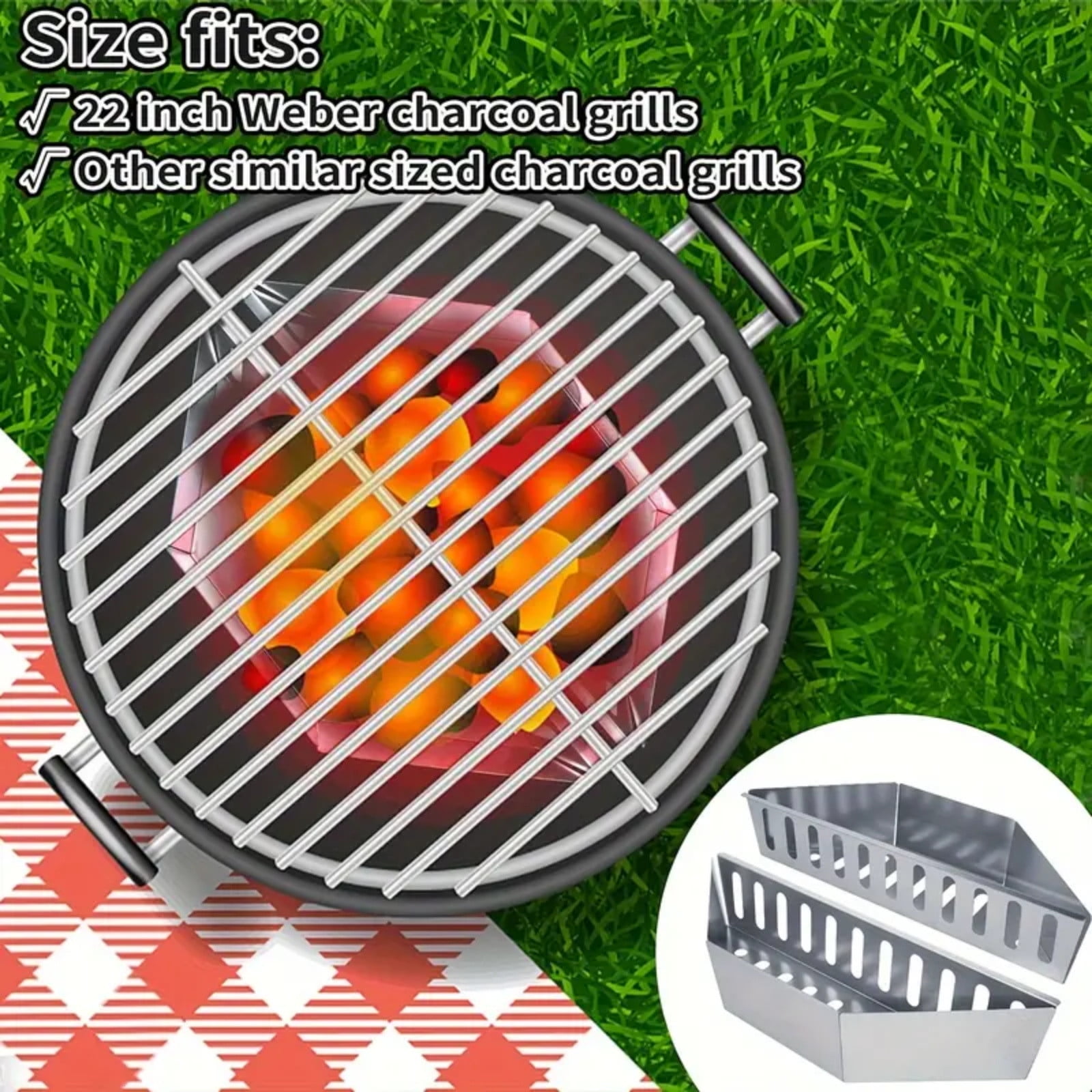MORESEC Charcoal Grill Baskets (2 Pack, 15.16 in x 4.33 in x 2.95 in) c1uej