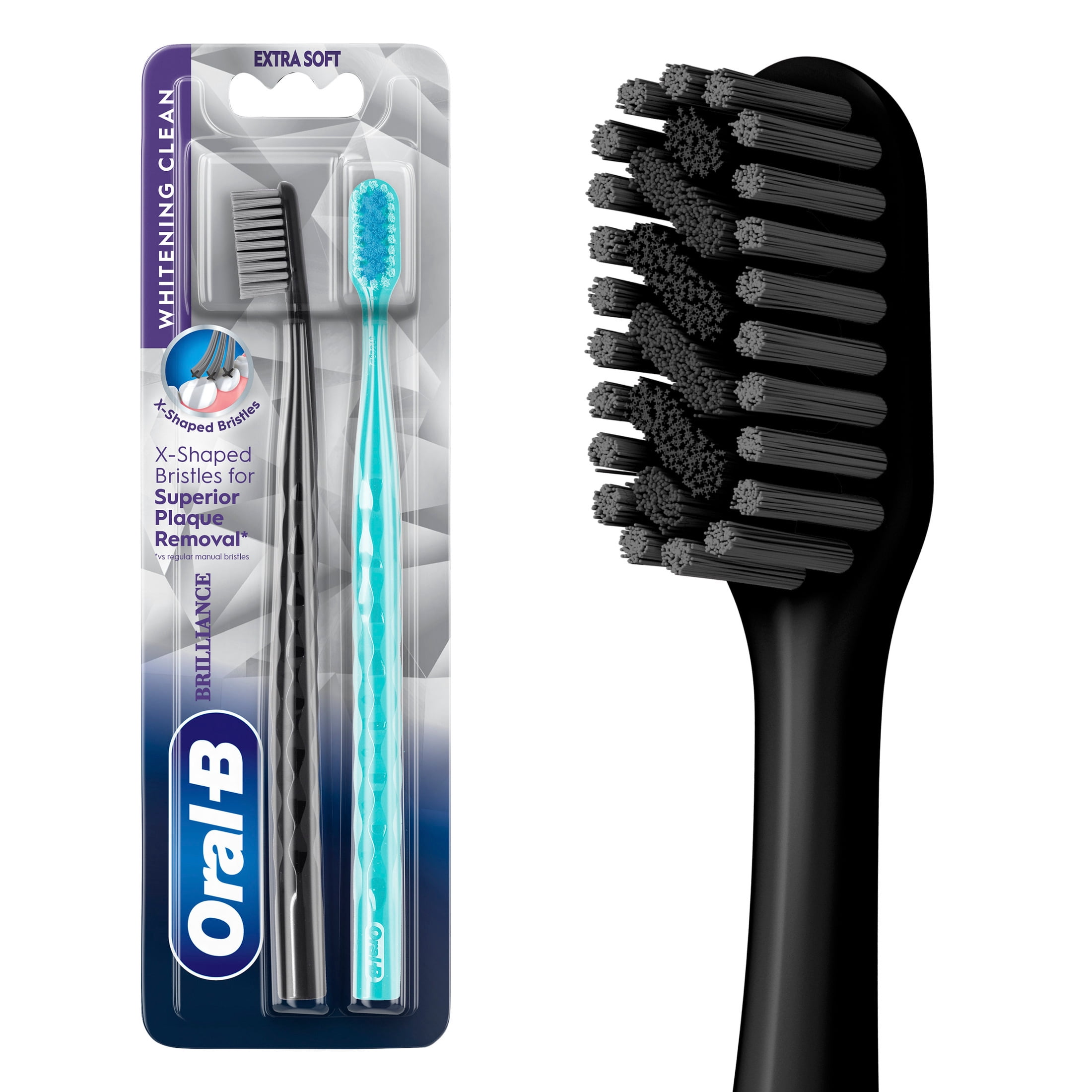 Oral-B Pro Whitening Brilliance Manual Toothbrush, Extra Soft Bristles (Black and Teal, 2 Count) zijf6