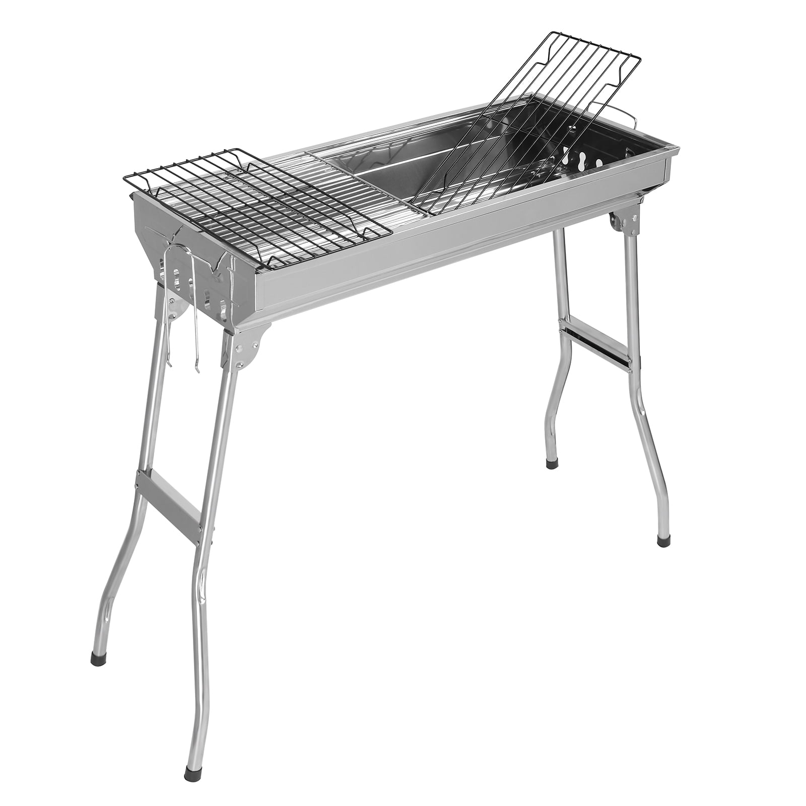 BAYUELSWU Portable Charcoal Grill Foldable Stainless Steel BBQ with Grill Pan and Grate (Silver, 27.95 in x 12.99 in x 27.56 in) p4tyh