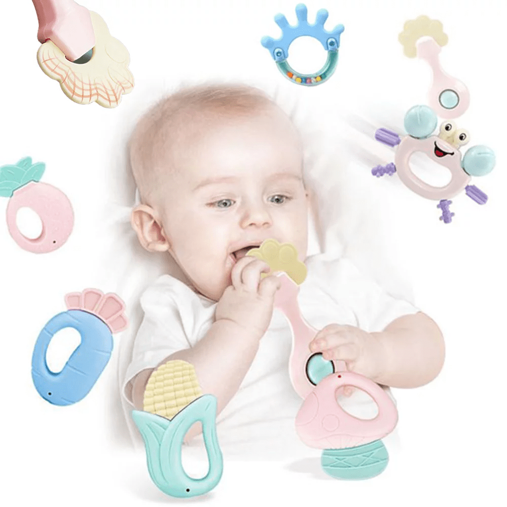 VONGEM Baby Rattle and Teether Toy Set, Sensory Development Toys for Infants, BPA-Free Silicone Teething Relief (14 Pieces) 04zcc