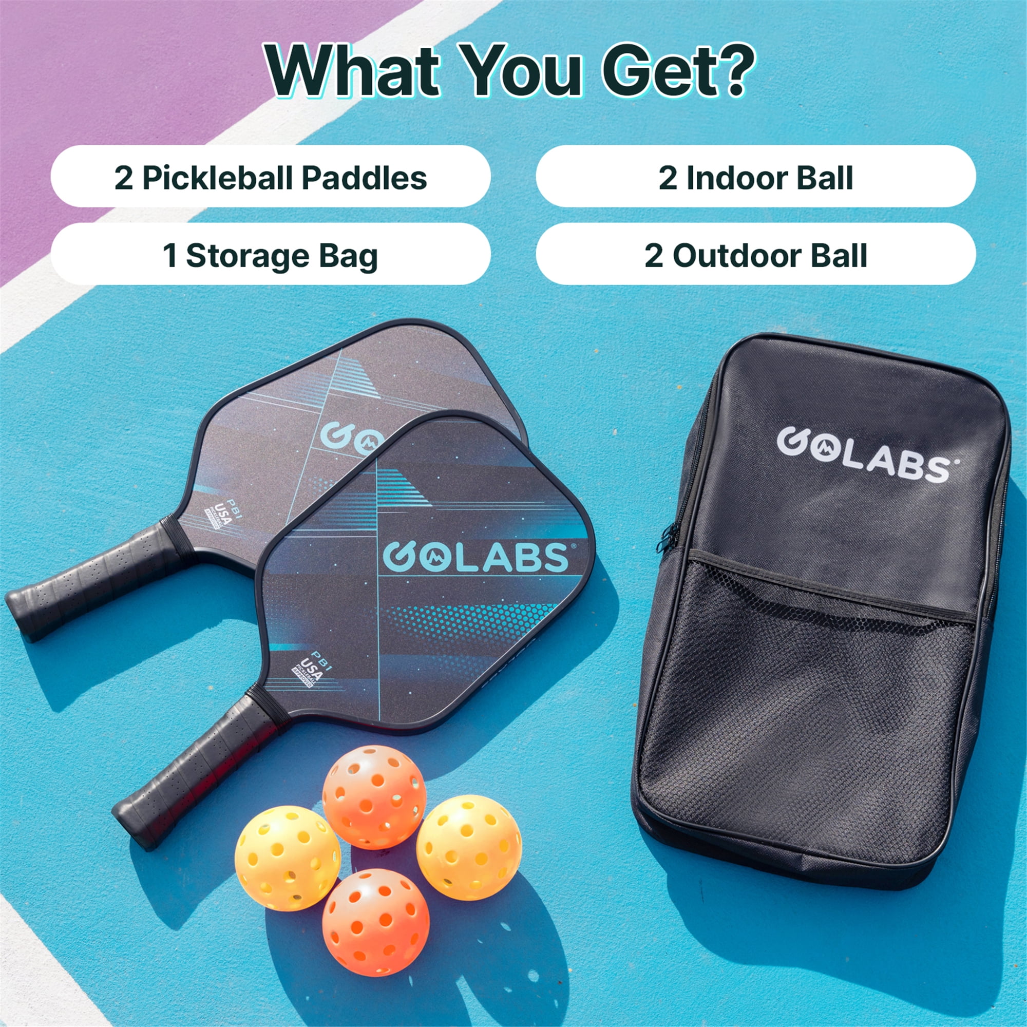 Golabs PB1 Pickleball Paddle Set, Fiberglass Surface with 4 Balls and Carry Bag (Pink, 2-Pack) a4nz8