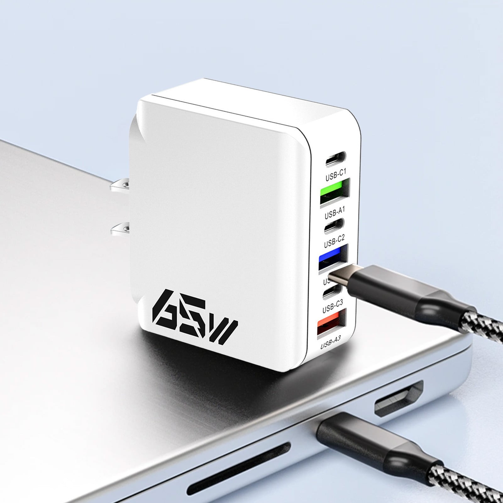 Aodebiao 65W 6-Port USB Fast Charger, Multi-Port Charging Station with 3 USB-C and 3 USB-A Ports (White) b6mx1
