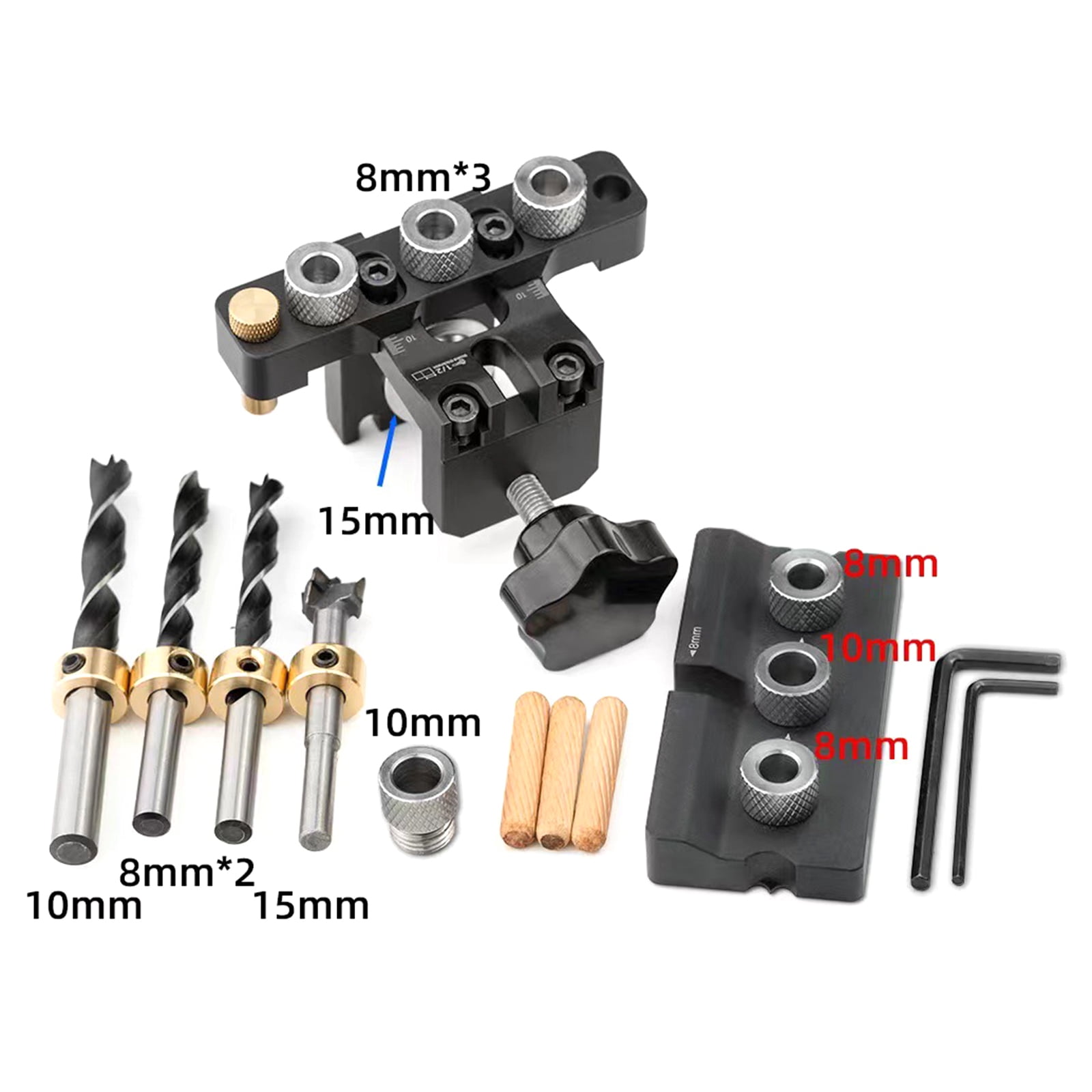 YAUXIM Adjustable 3-in-1 Woodworking Doweling Jig Kit (Pocket Hole Drilling Guide Locator for Furniture Assembly) 79xy0