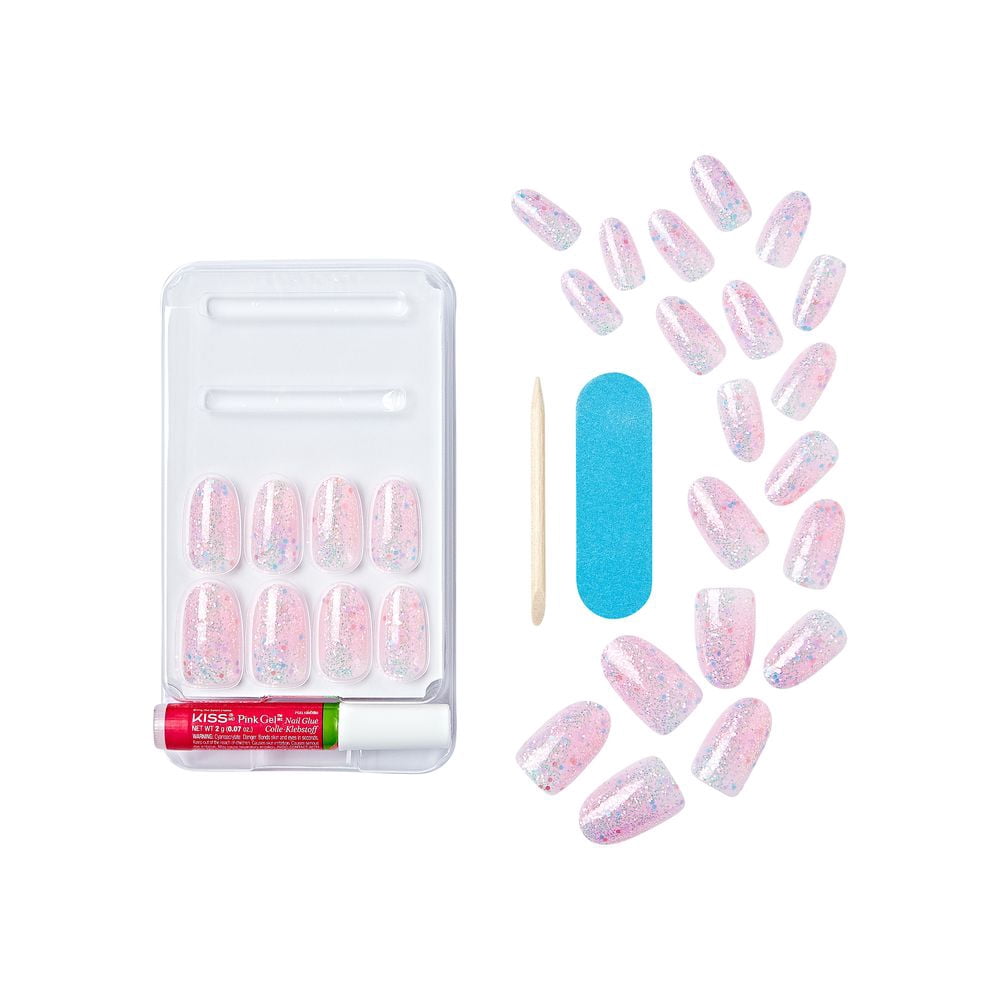 KISS Gel Fantasy Dreamdust Press-On Nails, Shimmery Iridescent Finish, Medium Oval Shape (Pink, 28 Count) e7hb9