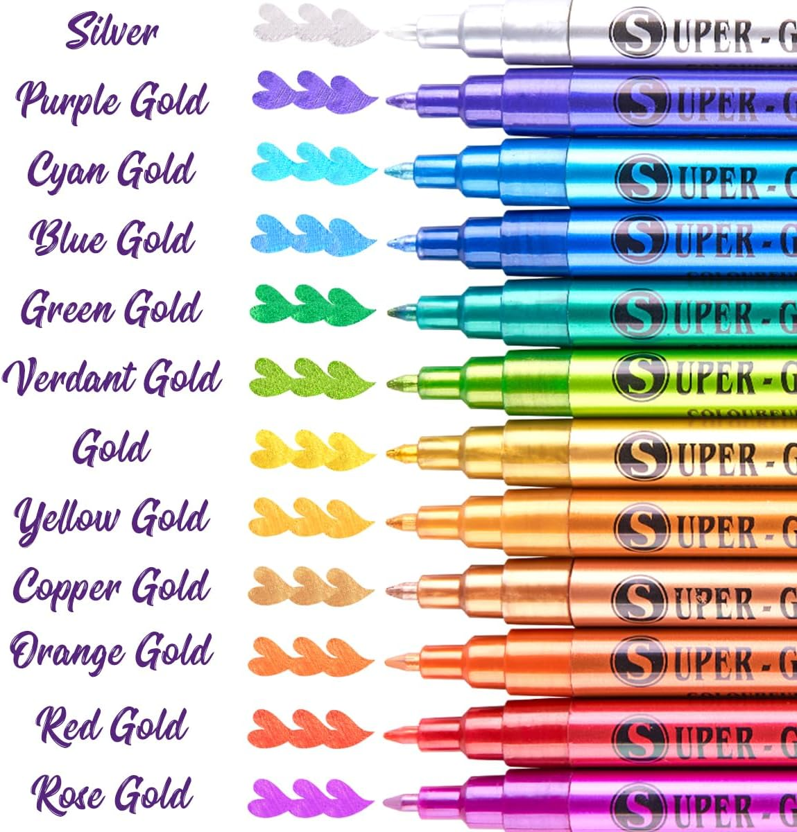 Lightwish Metallic Acrylic Paint Markers, Sparkle Glitter Art Pens for Rock Painting and DIY Crafts (12 Colors, 12 Pack) o6uhd