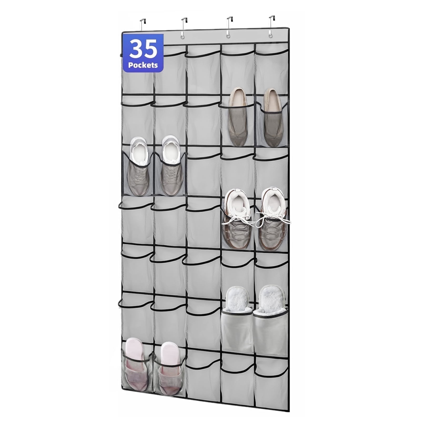 Aovky Over The Door Shoe Organizer, Hanging Closet Storage Rack with Breathable Mesh Pockets (Grey, 35 Pockets) 0br4b